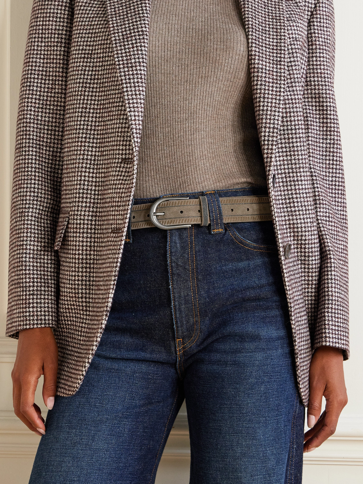 Brunello Cucinelli Embellished Suede Belt In Gray