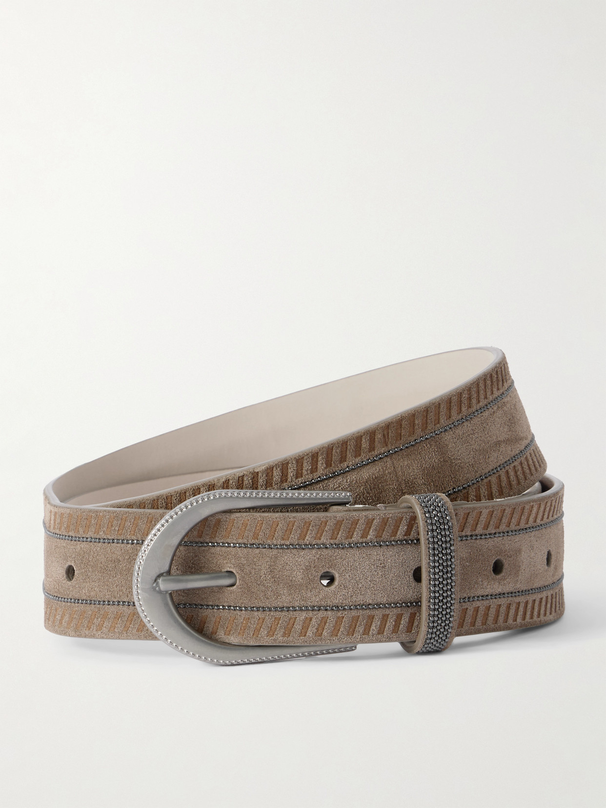 Brunello Cucinelli Embellished Suede Belt In Gray