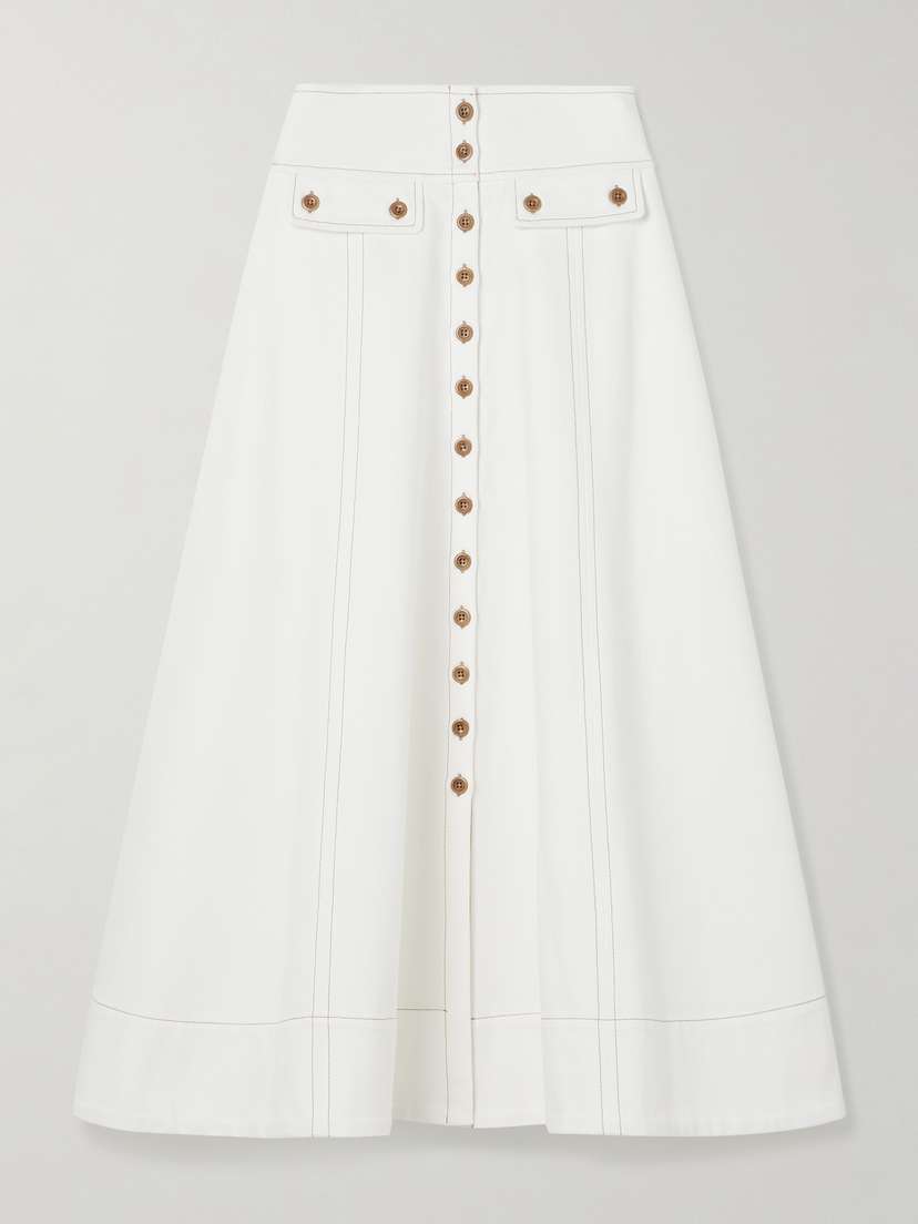 MAISON MAYLE Carlyne Paneled Denim Midi Skirt