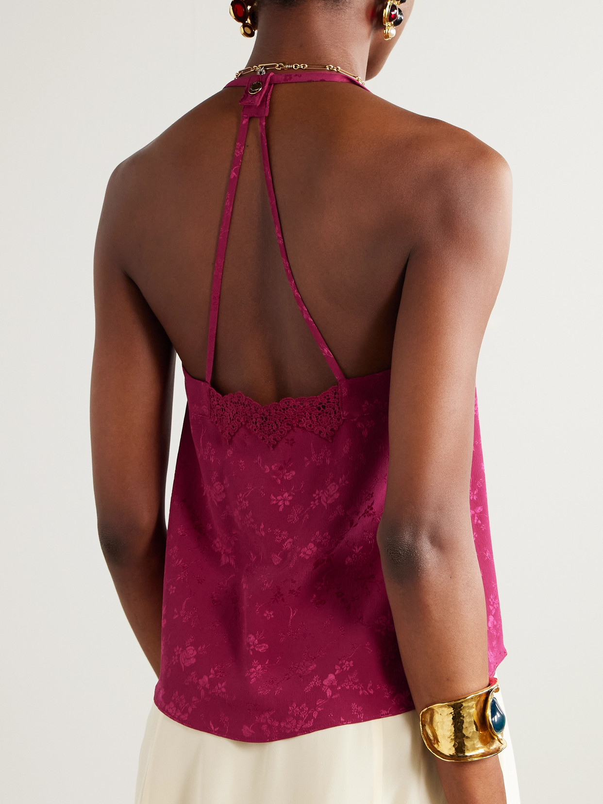 Colette Ruffled Lace-Trimmed Silk-Jacquard Camisole