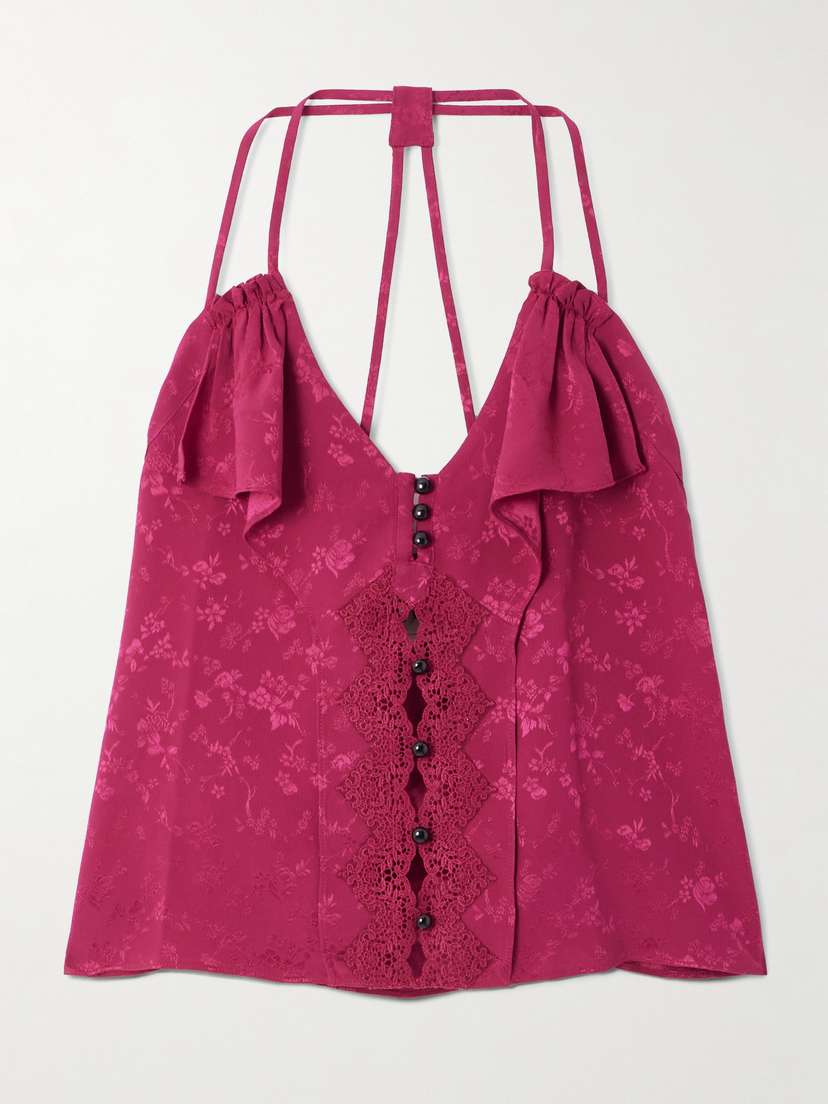 MAISON MAYLE Colette Ruffled Lace-trimmed Silk-jacquard Camisole