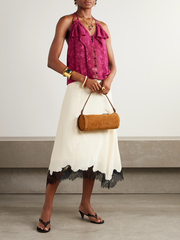MAISON MAYLE Colette ruffled lace-trimmed silk-jacquard camisole