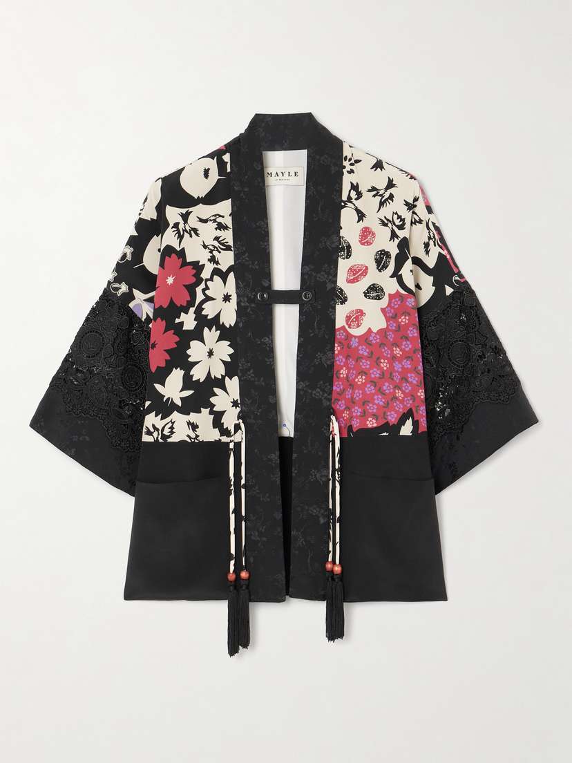 MAISON MAYLE Sunset Tasseled Lace-trimmed Floral-print Silk Crepe De Chine Jacket
