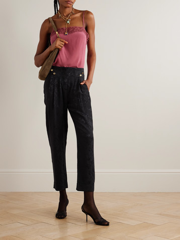 MAISON MAYLE Vali embellished pleated silk-jacquard tapered pants