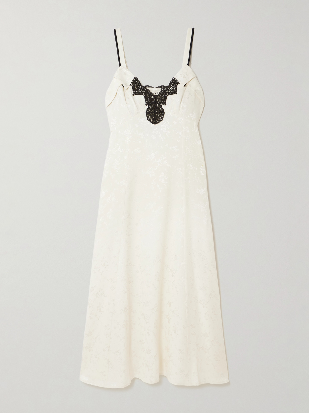 Maison Mayle Tati Crocheted Lace-trimmed Silk-jacquard Midi Dress In Neutral