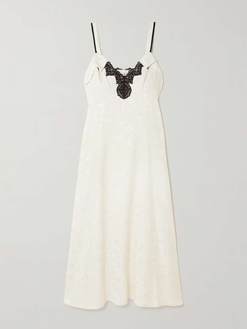 MAISON MAYLE Tati Crocheted Lace-trimmed Silk-jacquard Midi Dress