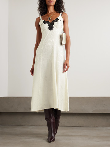 MAISON MAYLE Tati crocheted lace-trimmed silk-jacquard midi dress