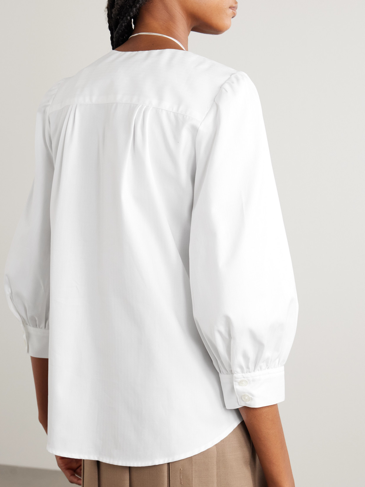 Maison Mayle Lalou Lace-paneled Cotton-poplin Blouse In White