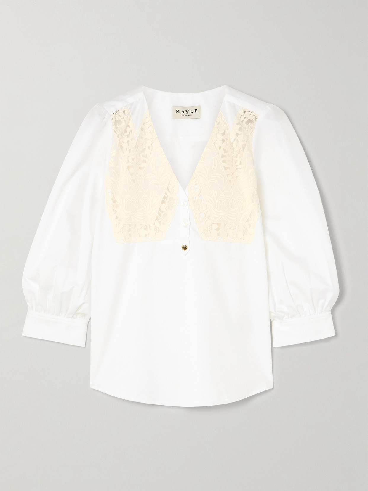 Maison Mayle Lalou Lace-paneled Cotton-poplin Blouse In White
