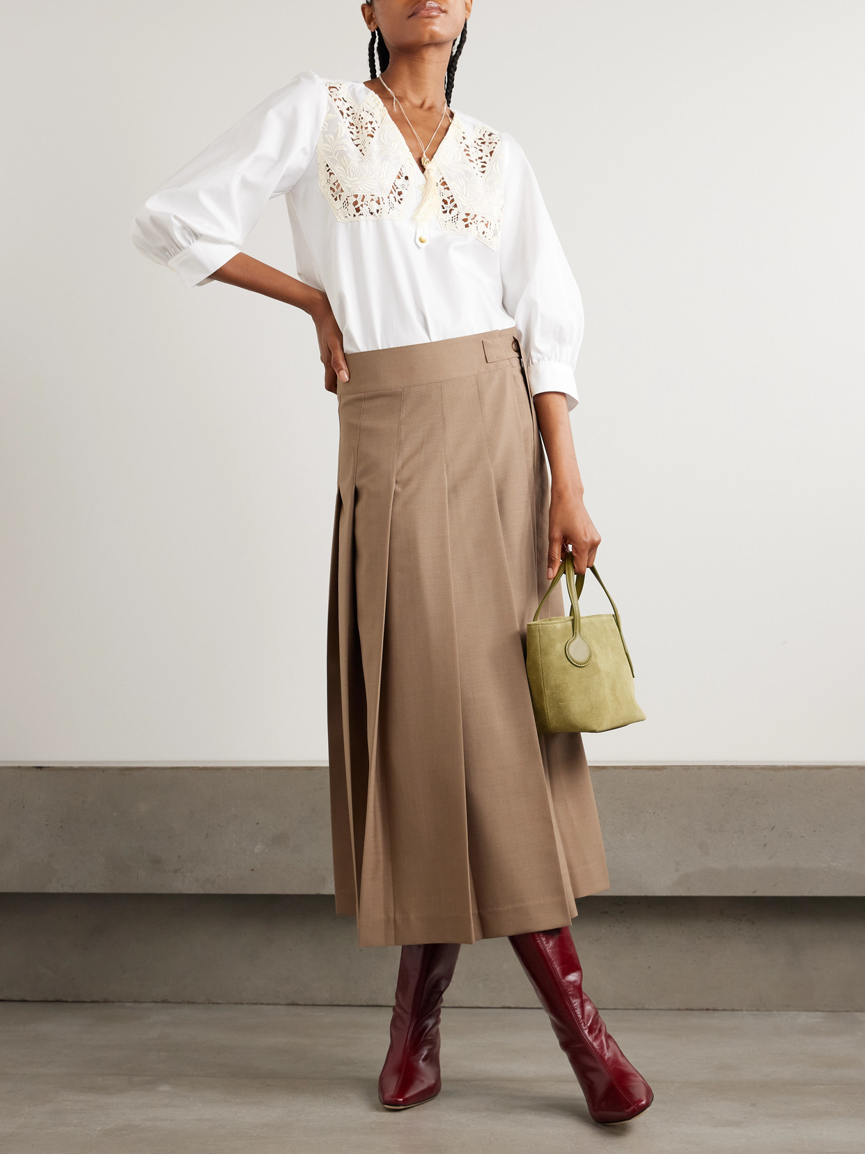 Maison Mayle Lalou Lace-paneled Cotton-poplin Blouse In White