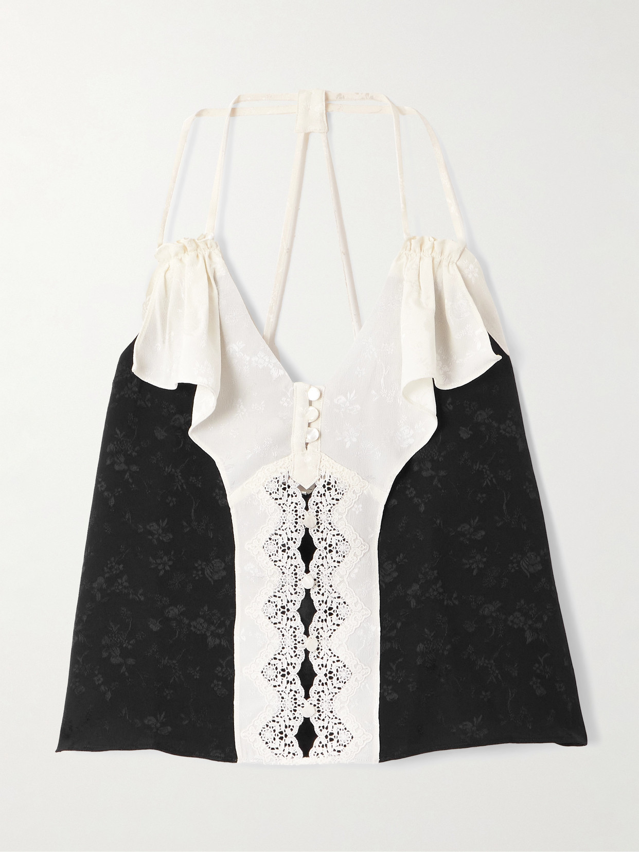Maison Mayle Colette Ruched Lace-trimmed Silk-jacquard Camisole In Animal Print