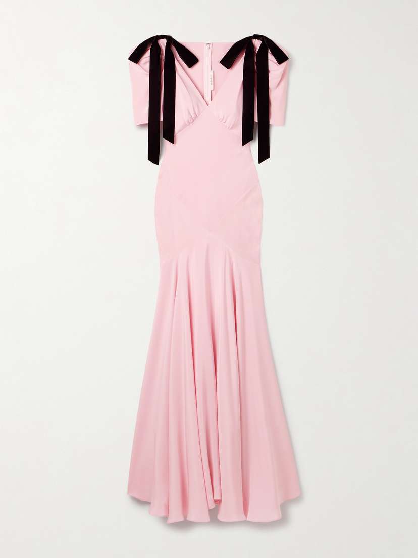 Rodarte Velvet Bow-embellished Silk-crepe Gown