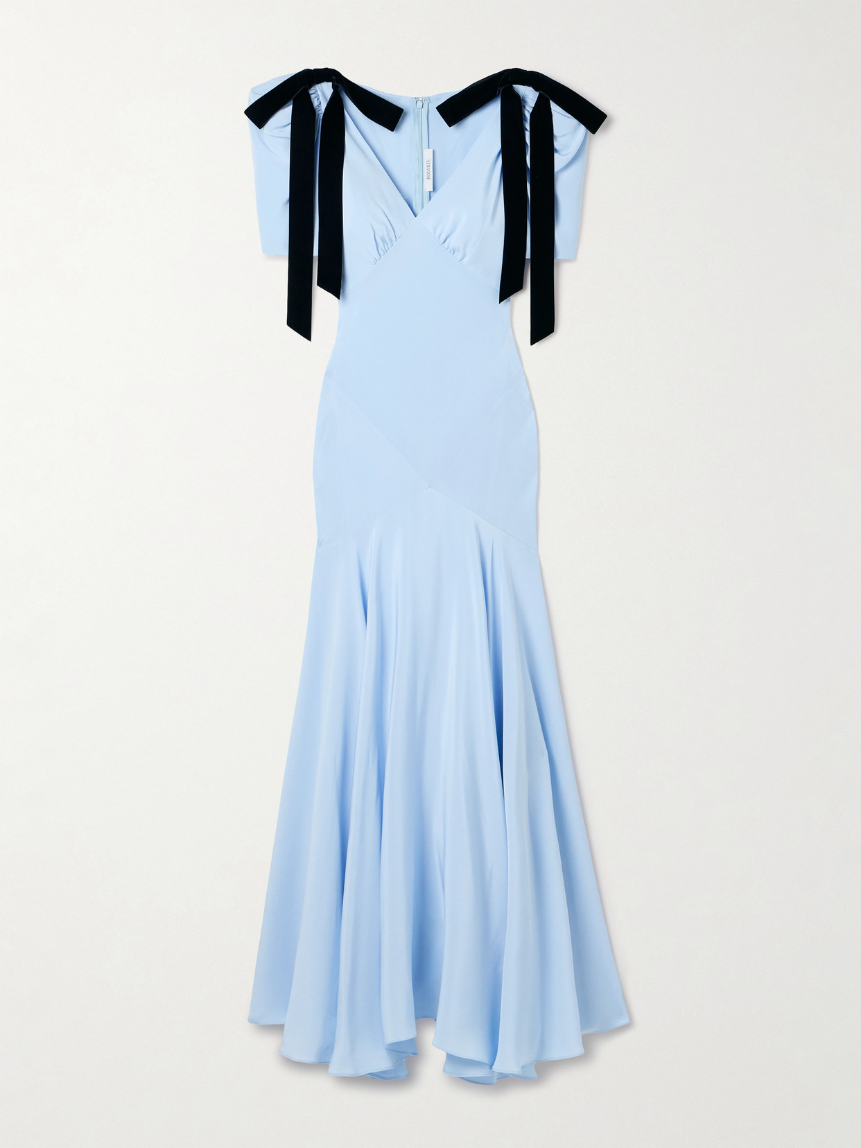 Rodarte Velvet Bow-embellished Silk-crepe Gown In Blue