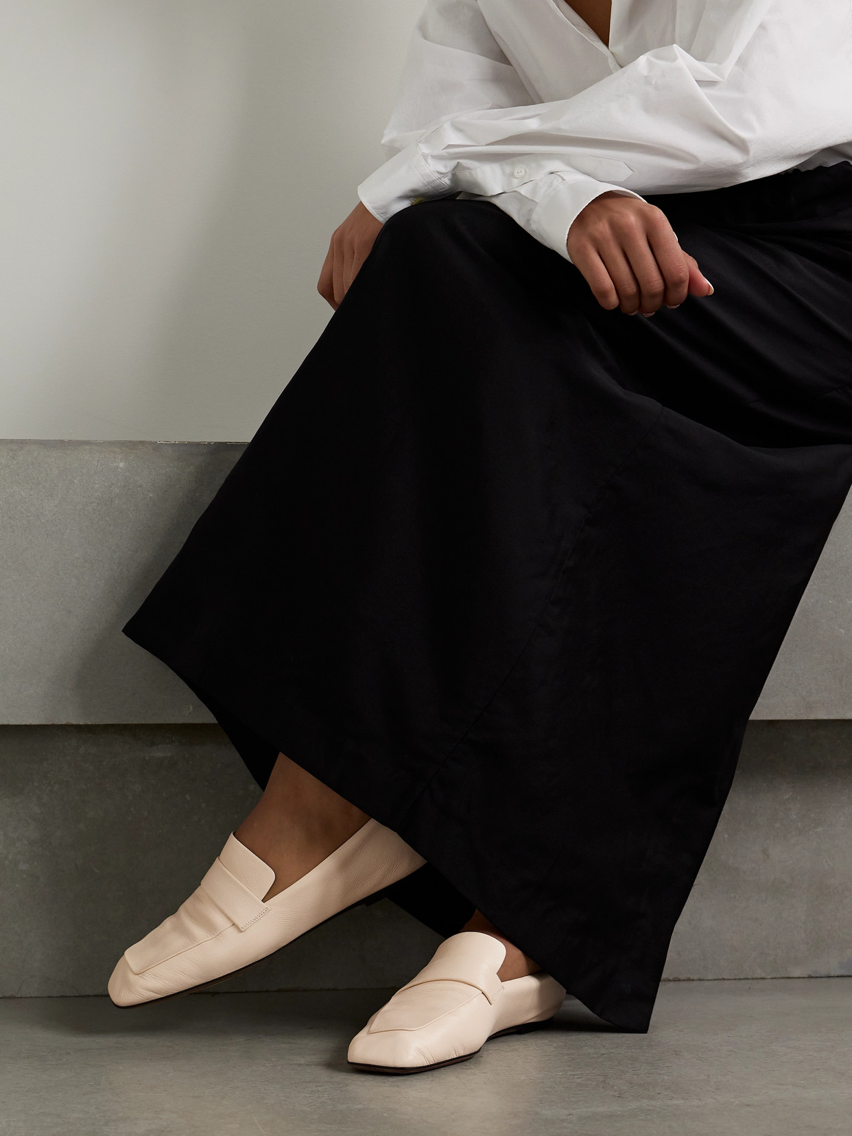 The Row Hammered Leather Cary Penny Loafers In White