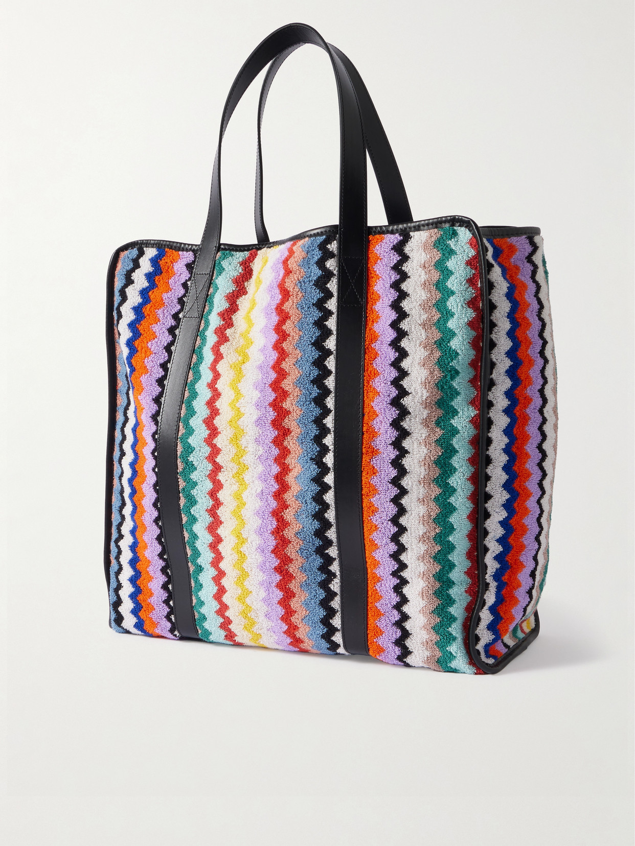 Home - Riverbero Leather-Trimmed Striped Cotton-Terry Tote