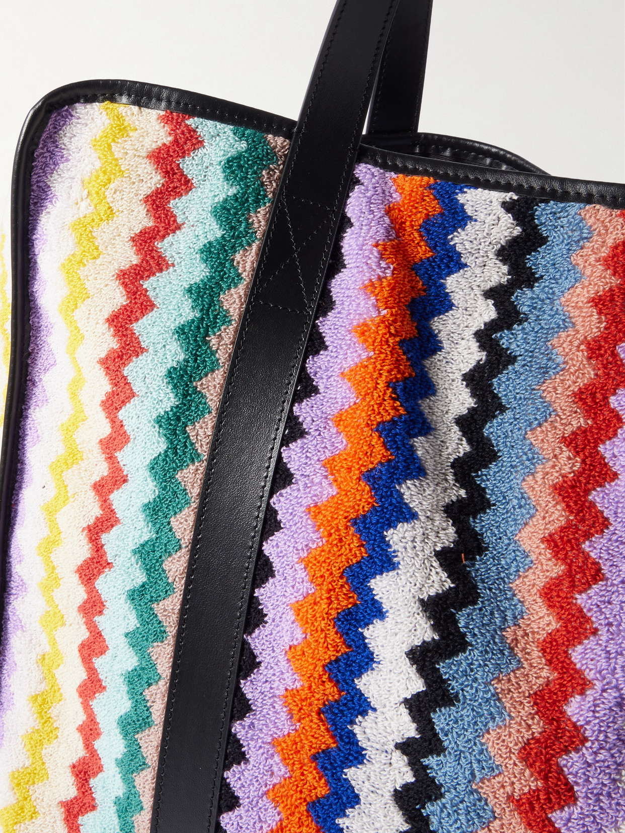 Home - Riverbero Leather-Trimmed Striped Cotton-Terry Tote