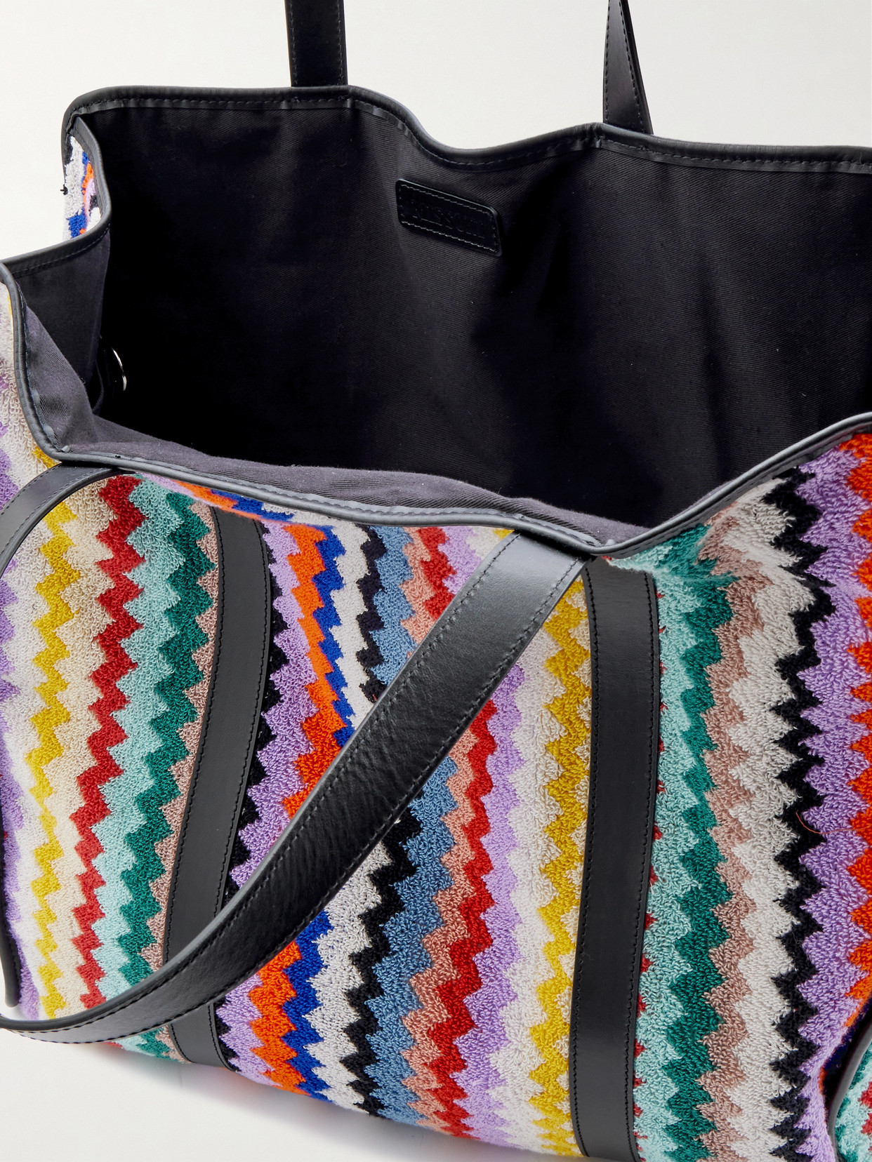 Home - Riverbero Leather-Trimmed Striped Cotton-Terry Tote