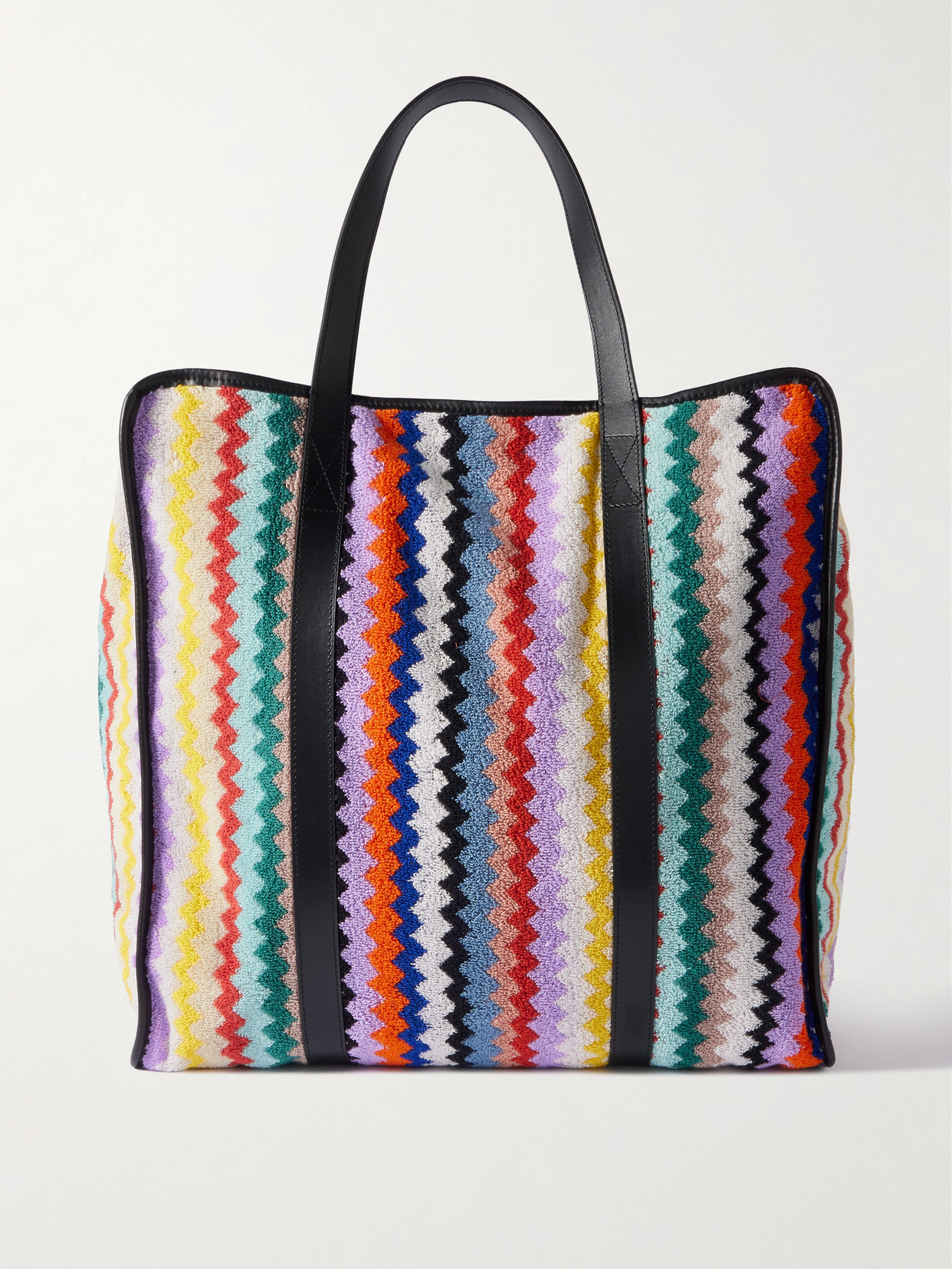 Missoni Riverbero Leather-trimmed Striped Cotton-terry Tote In Multi