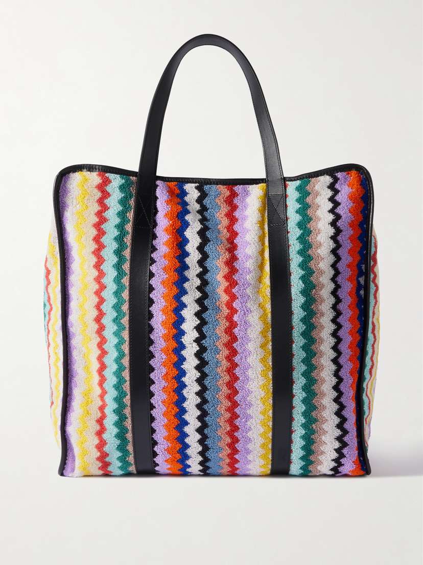 Missoni Home Riverbero Leather-trimmed Striped Cotton-terry Tote