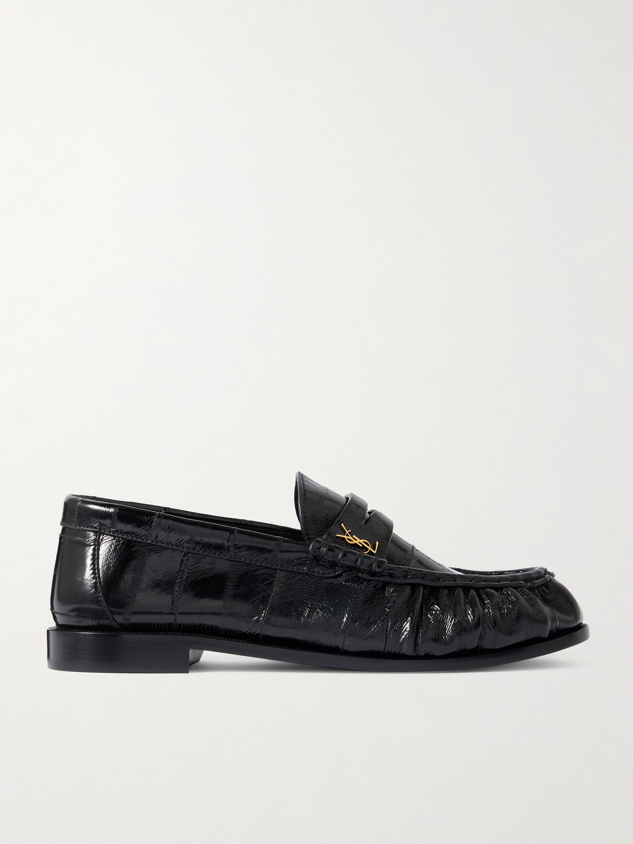 Saint Laurent Le Loafer Crinkled-leather Loafers In Black