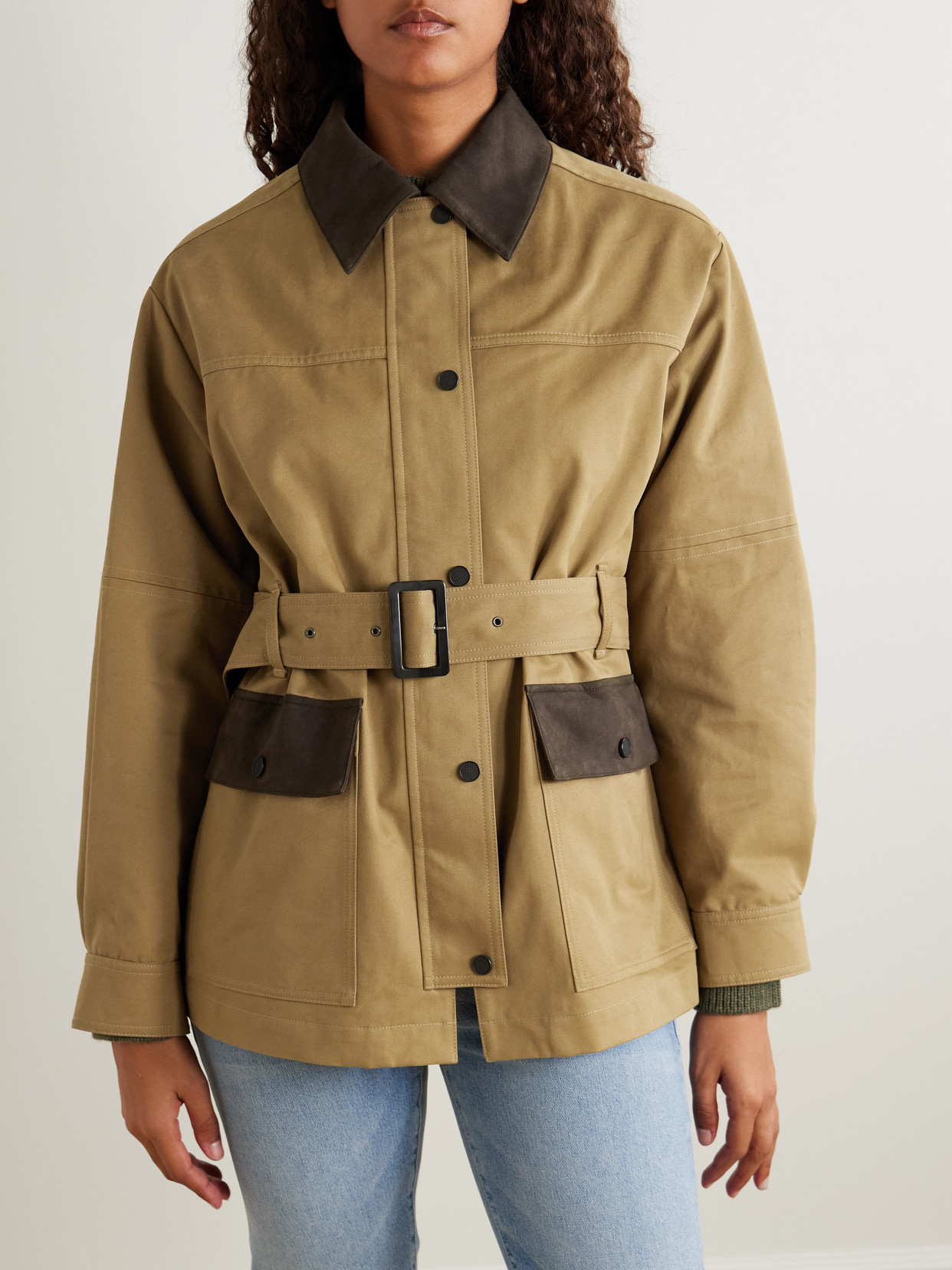 Purdey Lexham Belted Coated-cotton Jacket In Green
