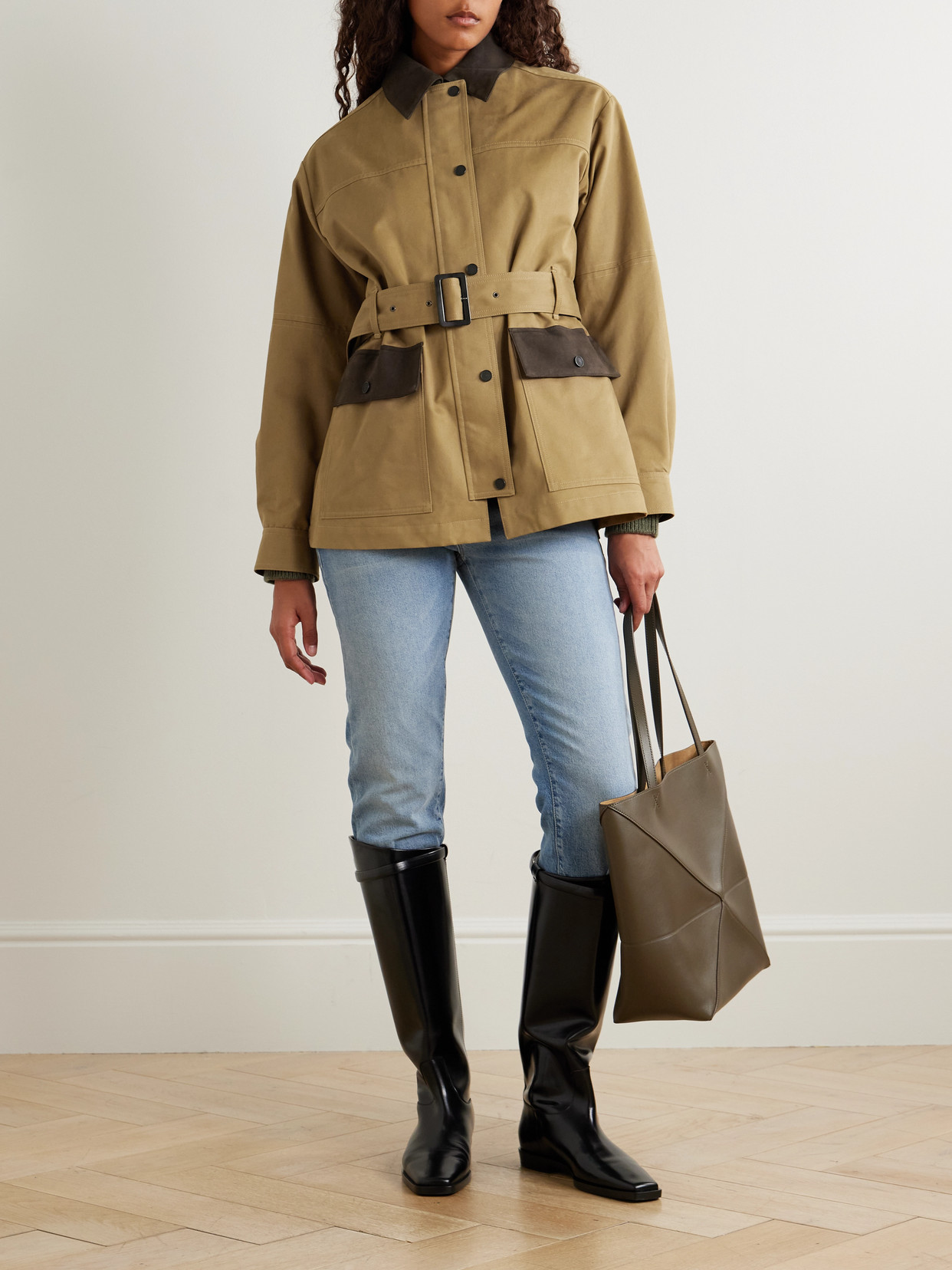 Purdey Lexham Belted Coated-cotton Jacket In Green