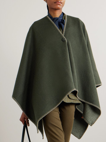 Purdey Welbeck reversible whipstiched checked wool and cashmere-blend cape