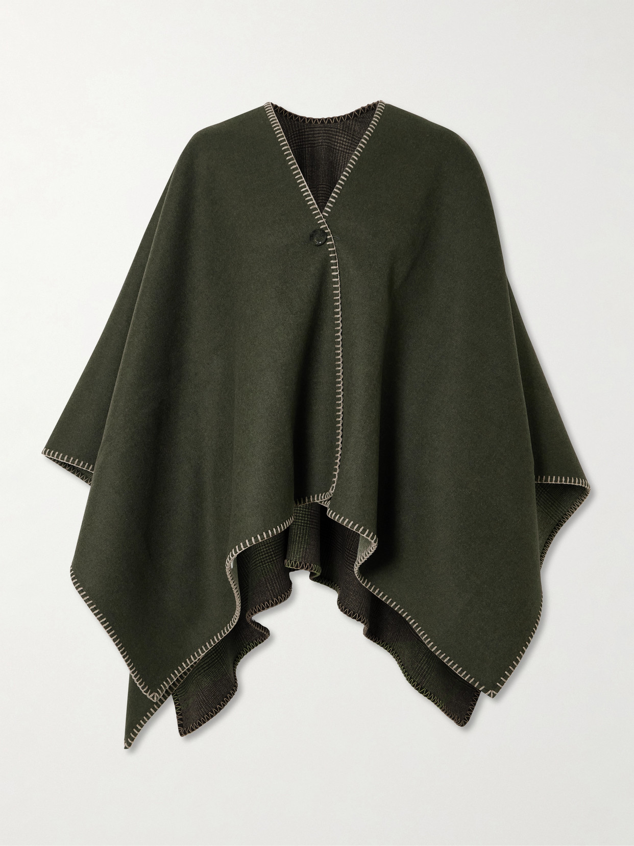 Purdey Welbeck Reversible Whipstiched Checked Wool And Cashmere-blend Cape In Green