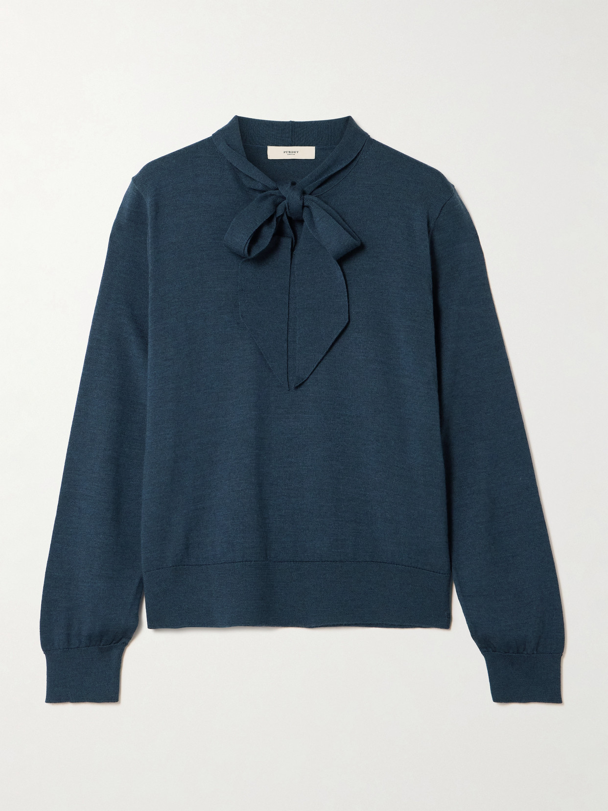 Purdey Newland Tie-neck Merino Wool Sweater In Blue