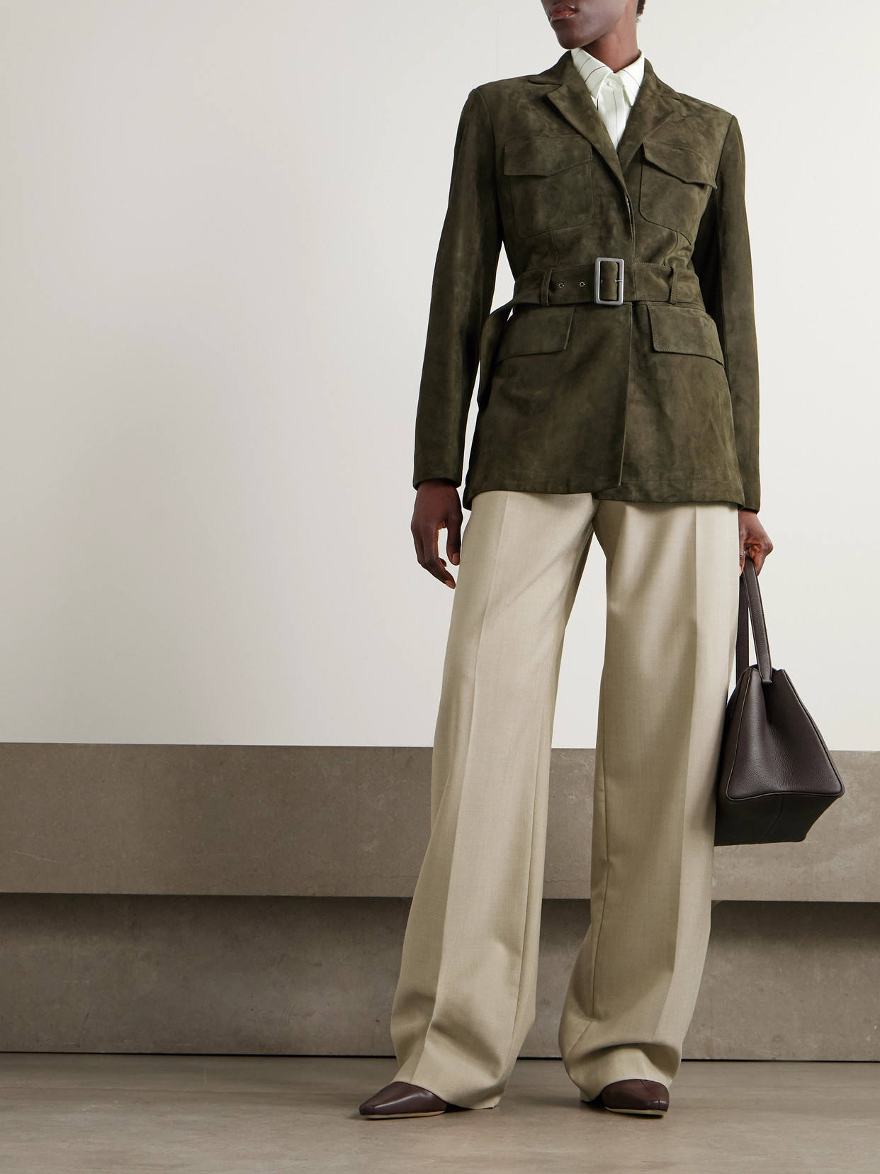 Purdey Wilton Belted Suede Jacket In Green