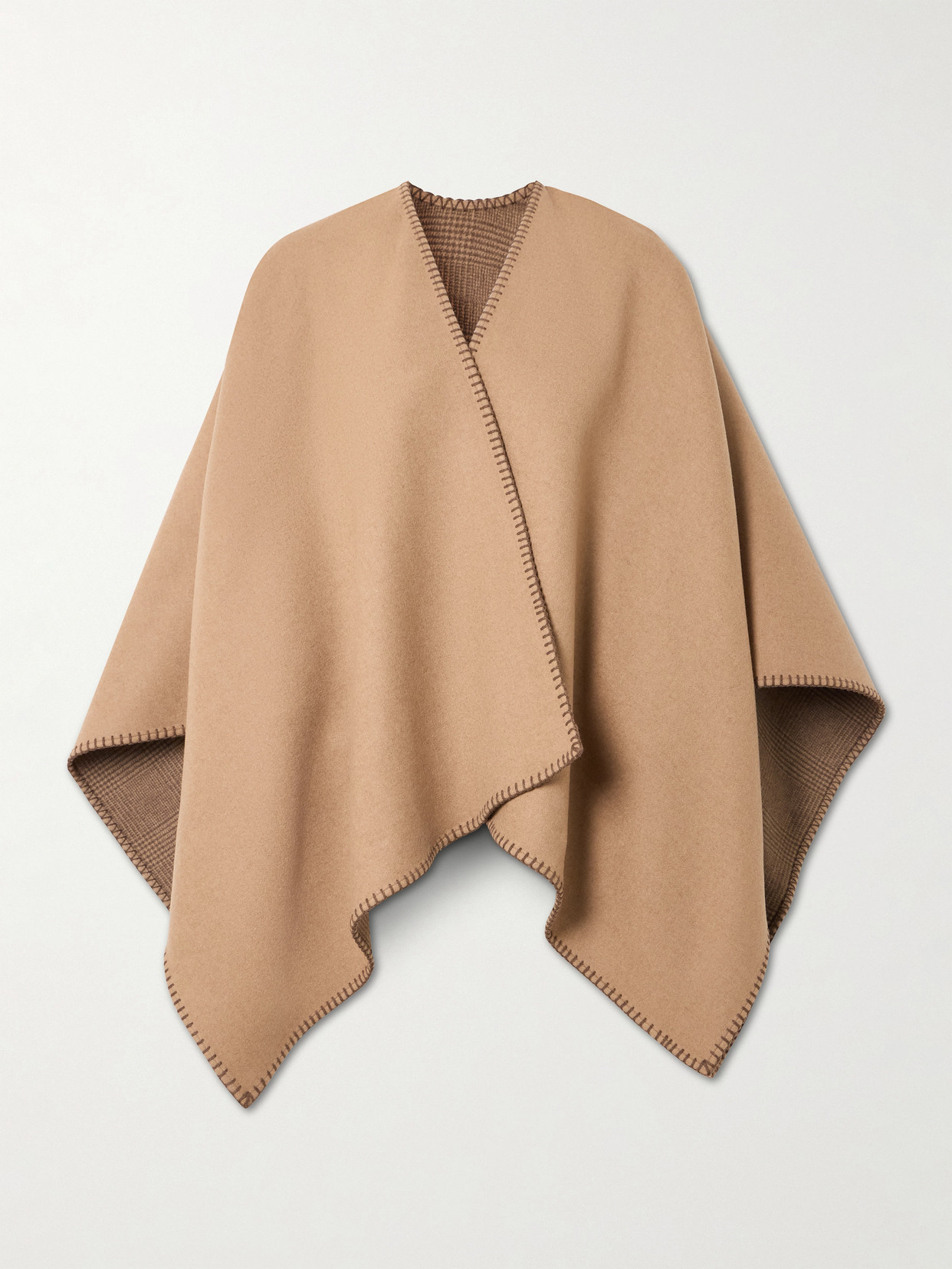 Purdey Welbeck Reversible Whipstitched Checked Cashmere-blend Cape In Neutral