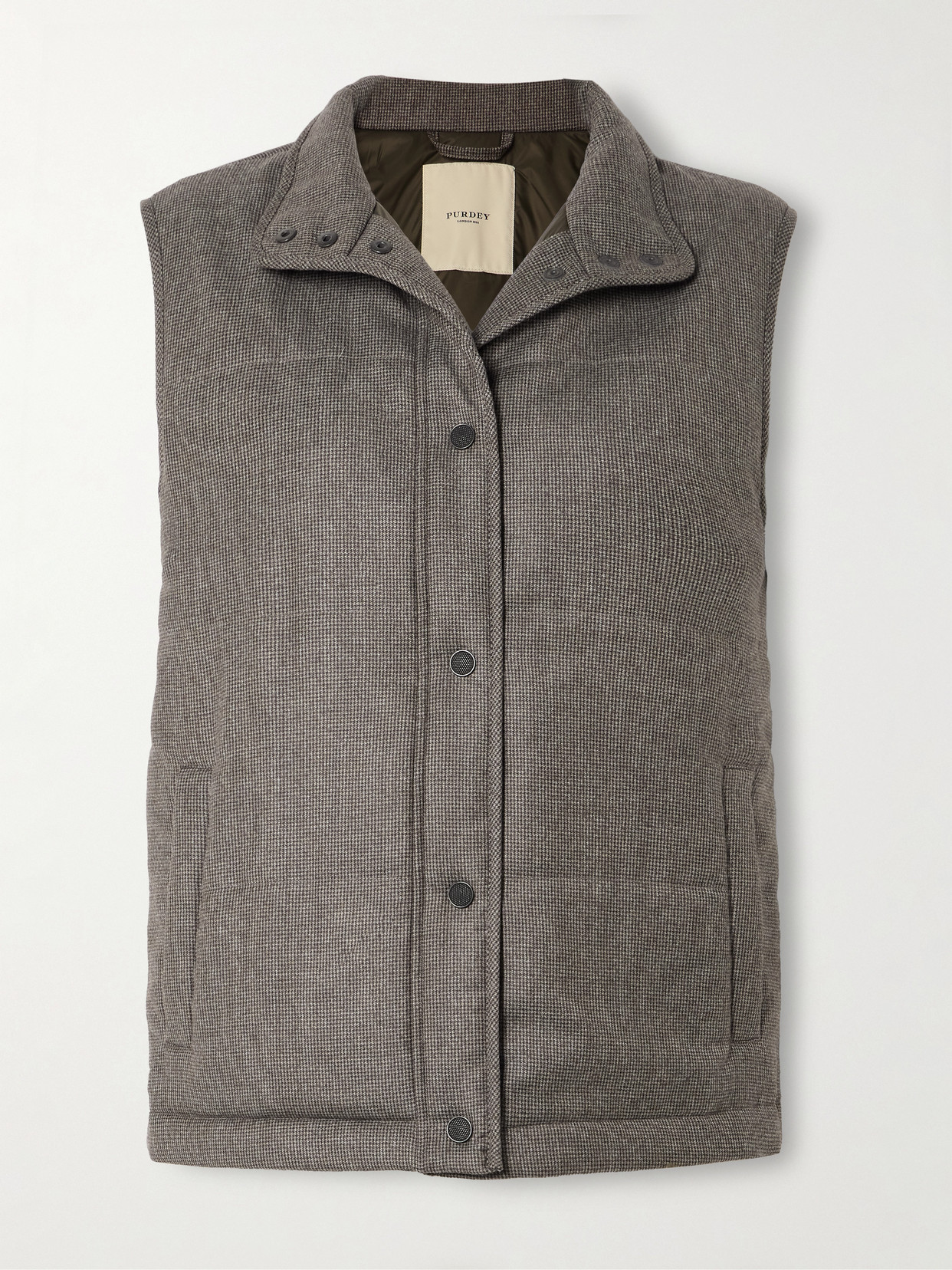 Purdey Eccleston Checked Padded Merino Wool Gilet In Gray