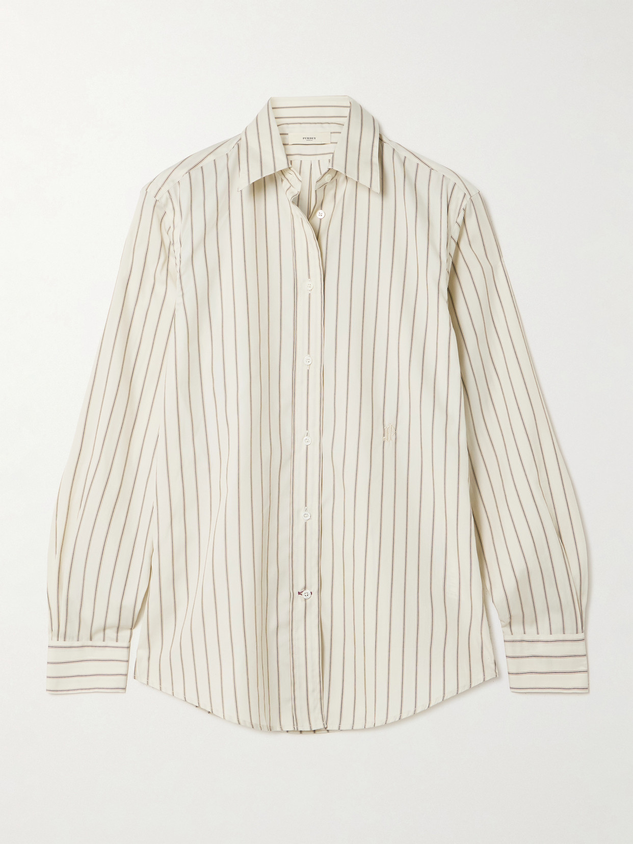 Purdey Striped Cotton And Silk-blend Shirt In White
