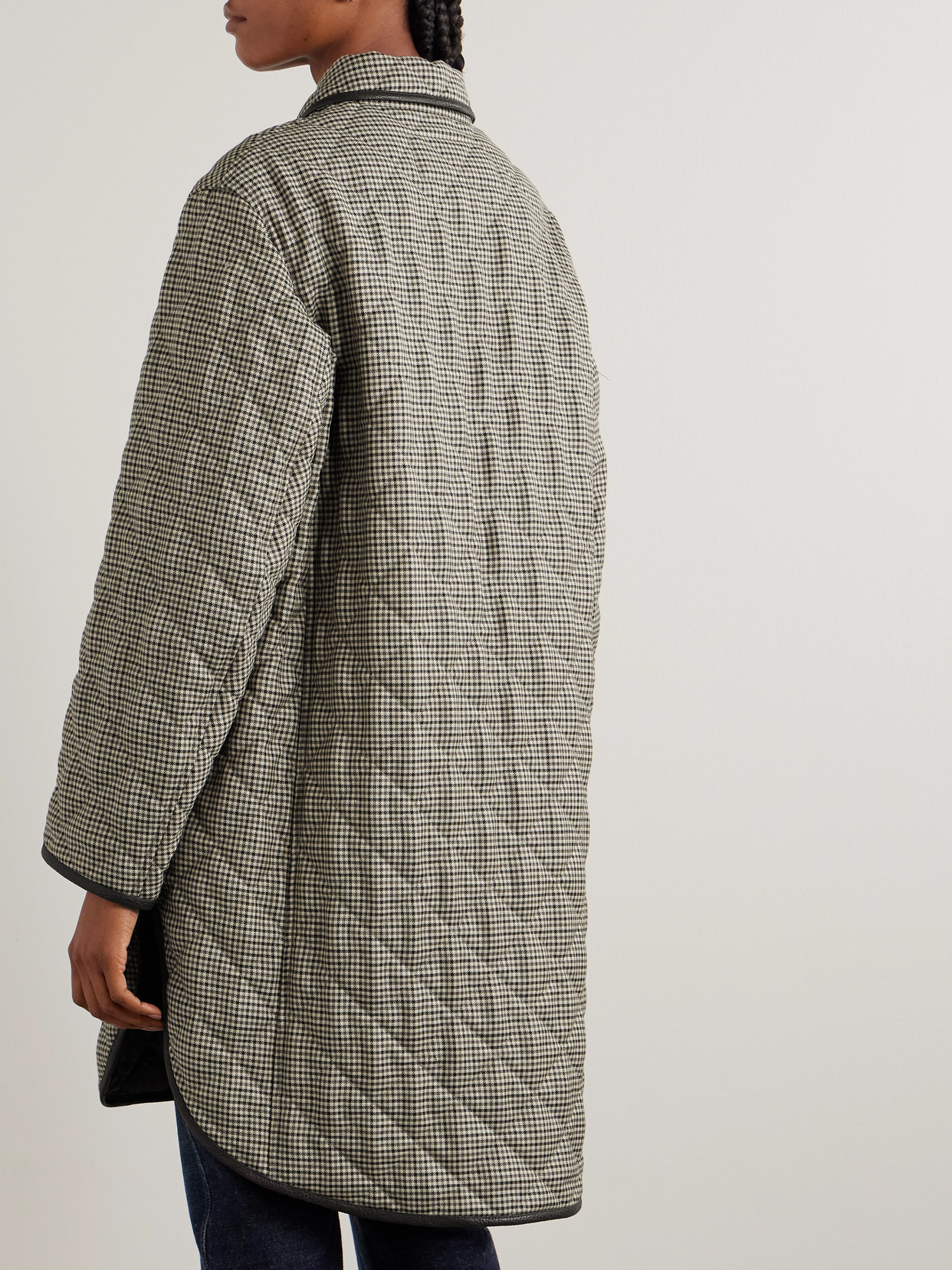 Abbot Textured Leather-Trimmed Houndstooth Quilted Jacket