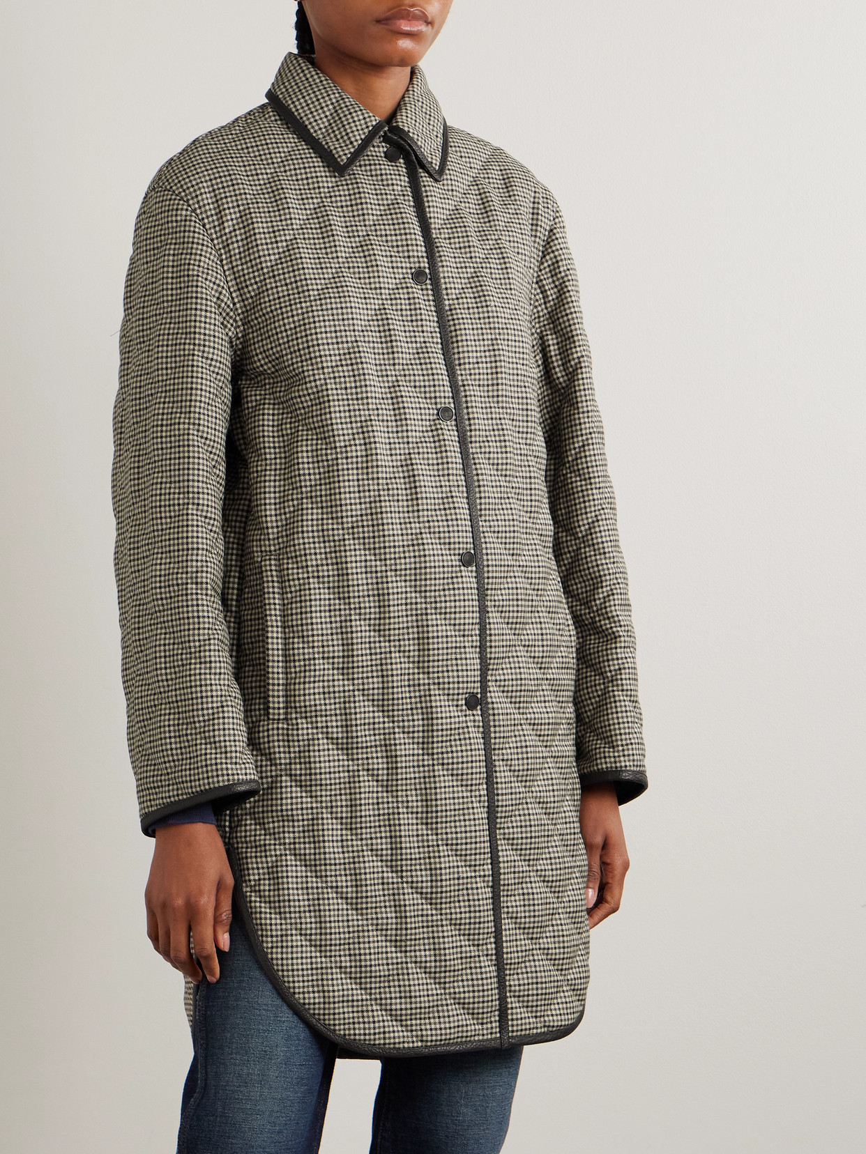 Abbot Textured Leather-Trimmed Houndstooth Quilted Jacket