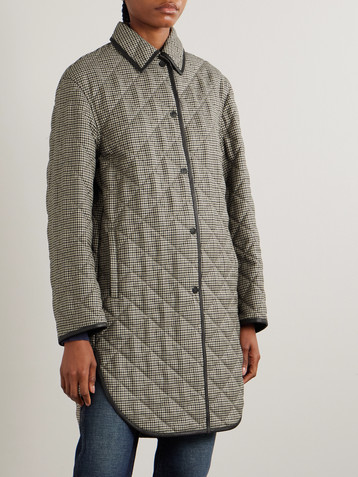 Purdey Abbot textured leather-trimmed houndstooth quilted wool jacket