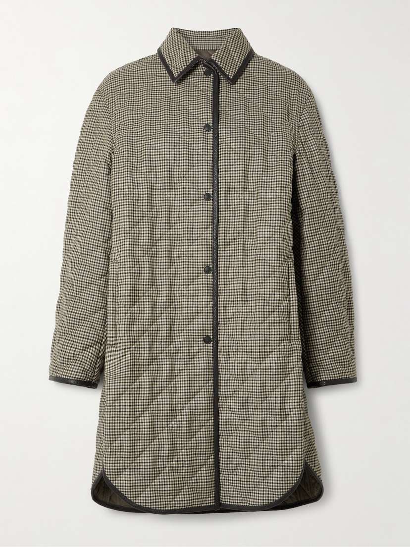 Purdey Abbot Textured Leather-trimmed Houndstooth Quilted Wool Jacket