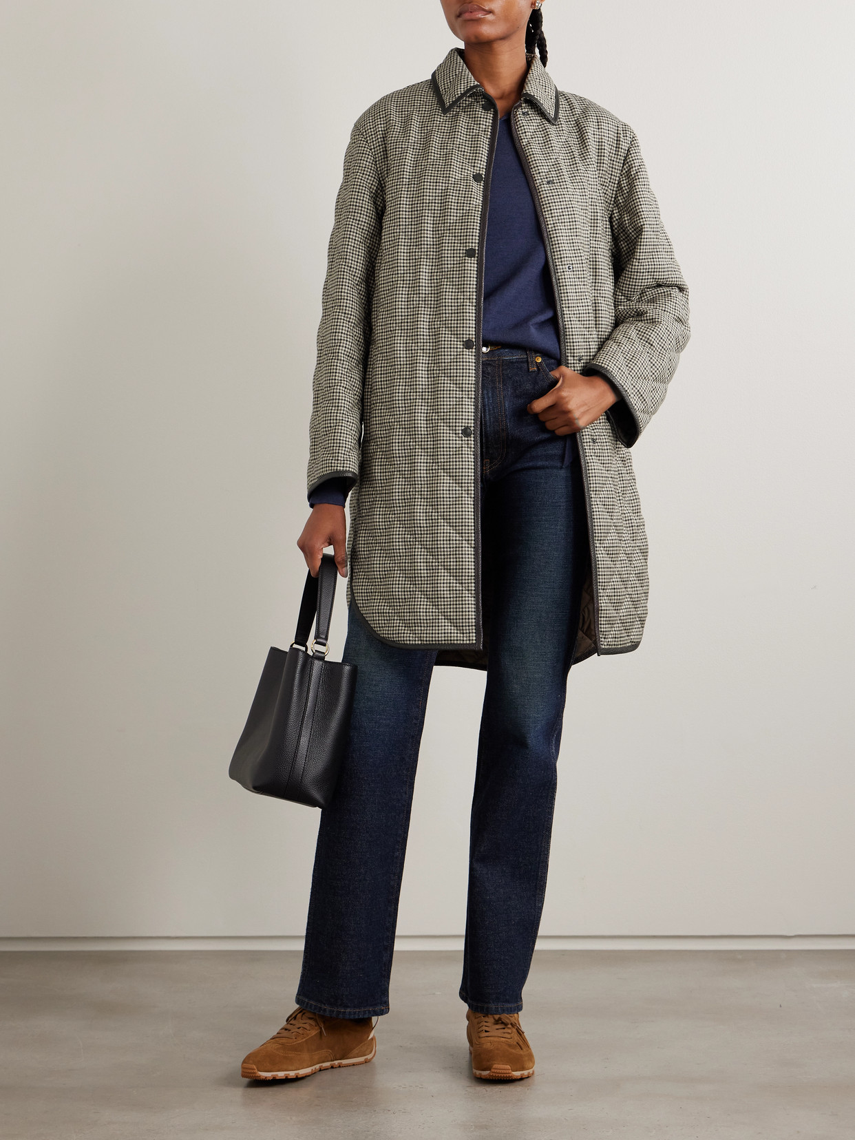 Abbot Textured Leather-Trimmed Houndstooth Quilted Jacket