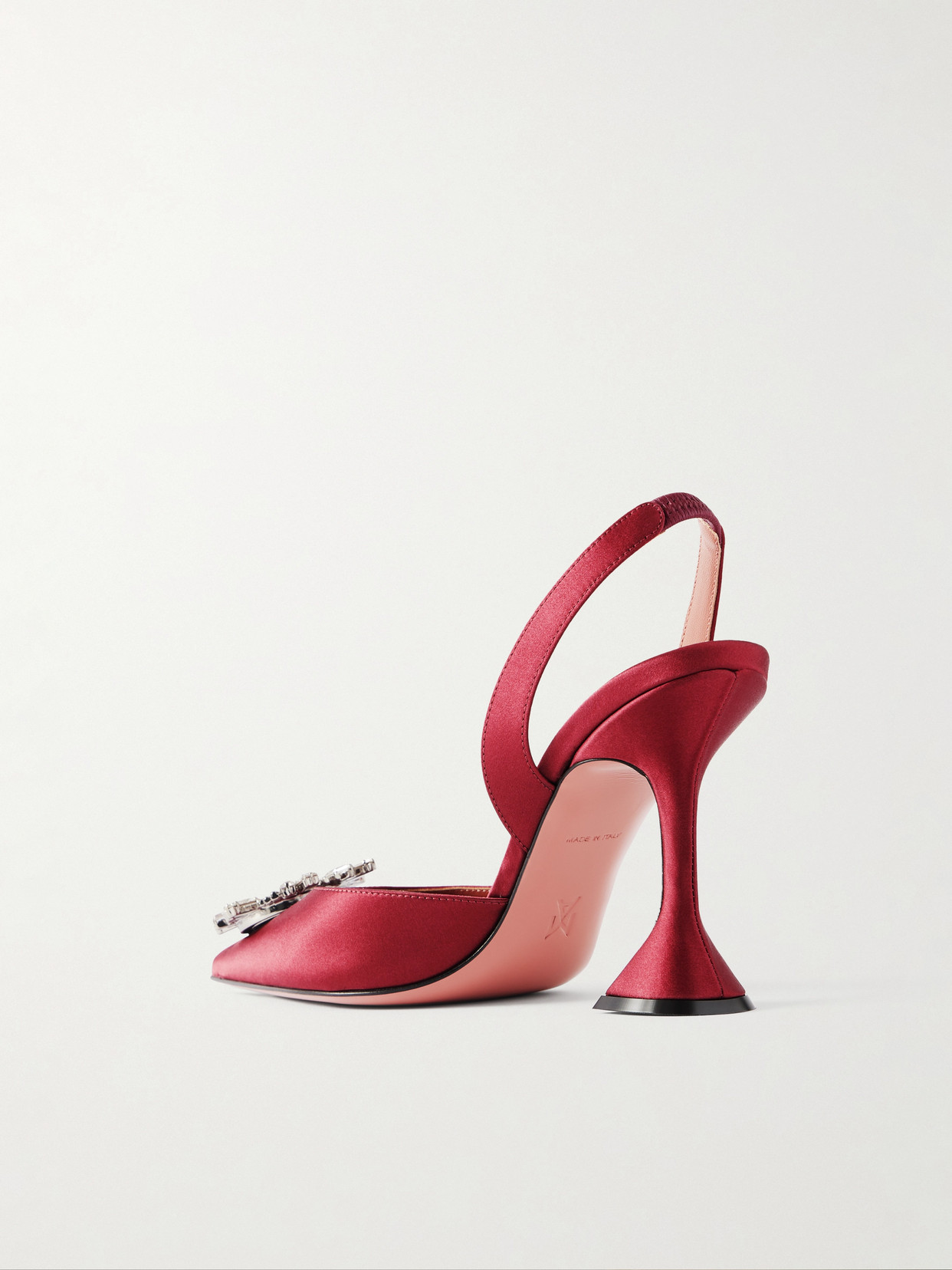 Amina Muaddi Begum Swarovski Crystal-embellished Satin Slingback Pumps In Burgundy