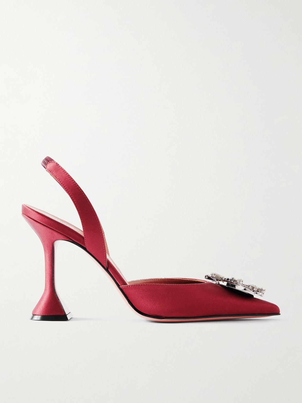 Amina Muaddi Begum Swarovski Crystal-embellished Satin Slingback Pumps In Burgundy