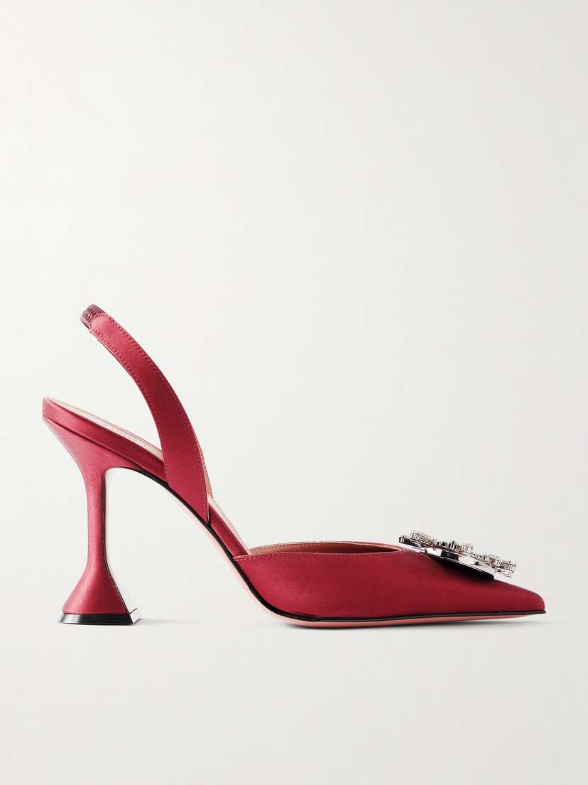 Amina Muaddi Begum Swarovski Crystal-embellished Satin Slingback Pumps