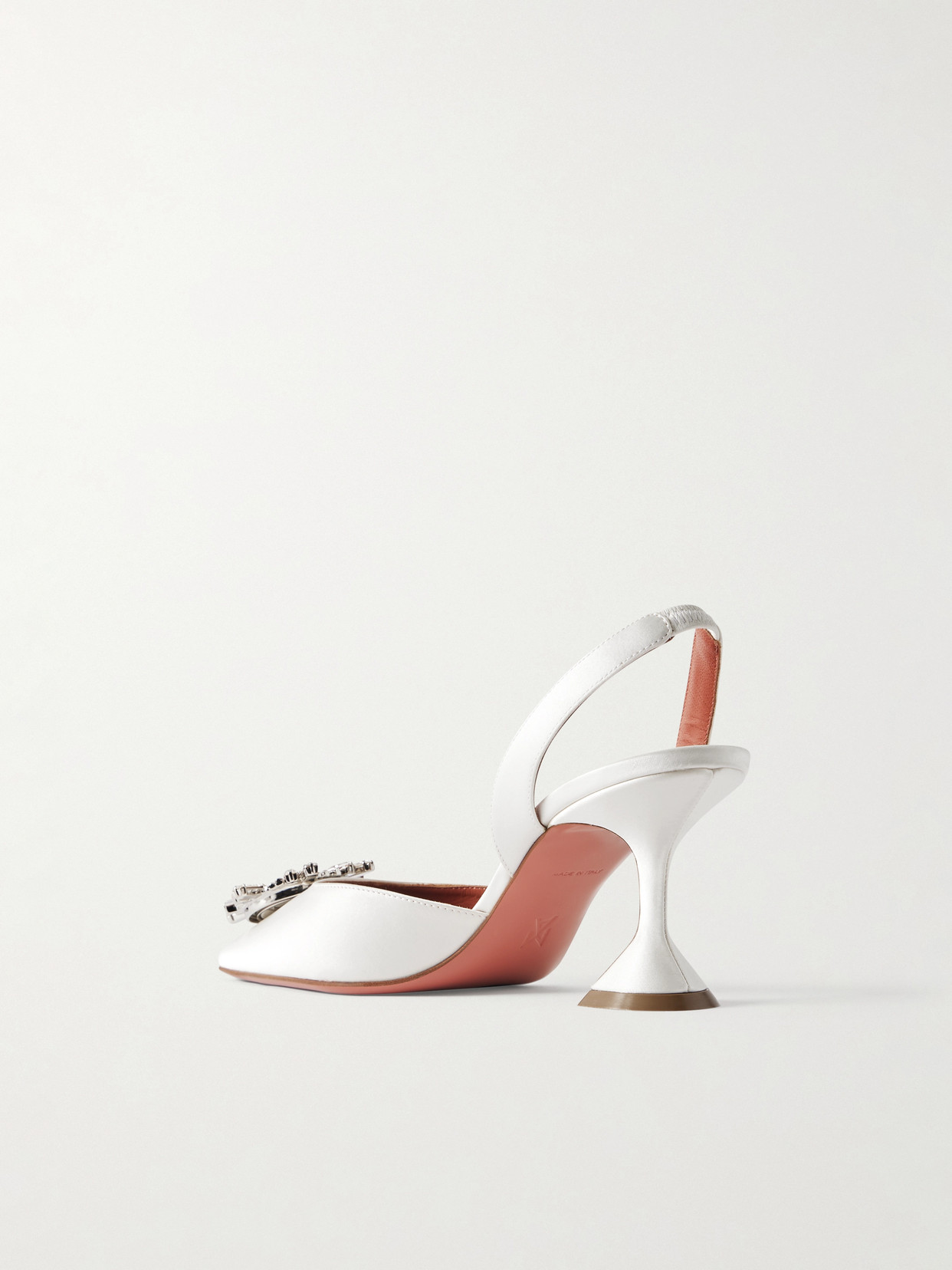 Amina Muaddi Begum Swarovski Crystal-embellished Satin Slingback Pumps In White