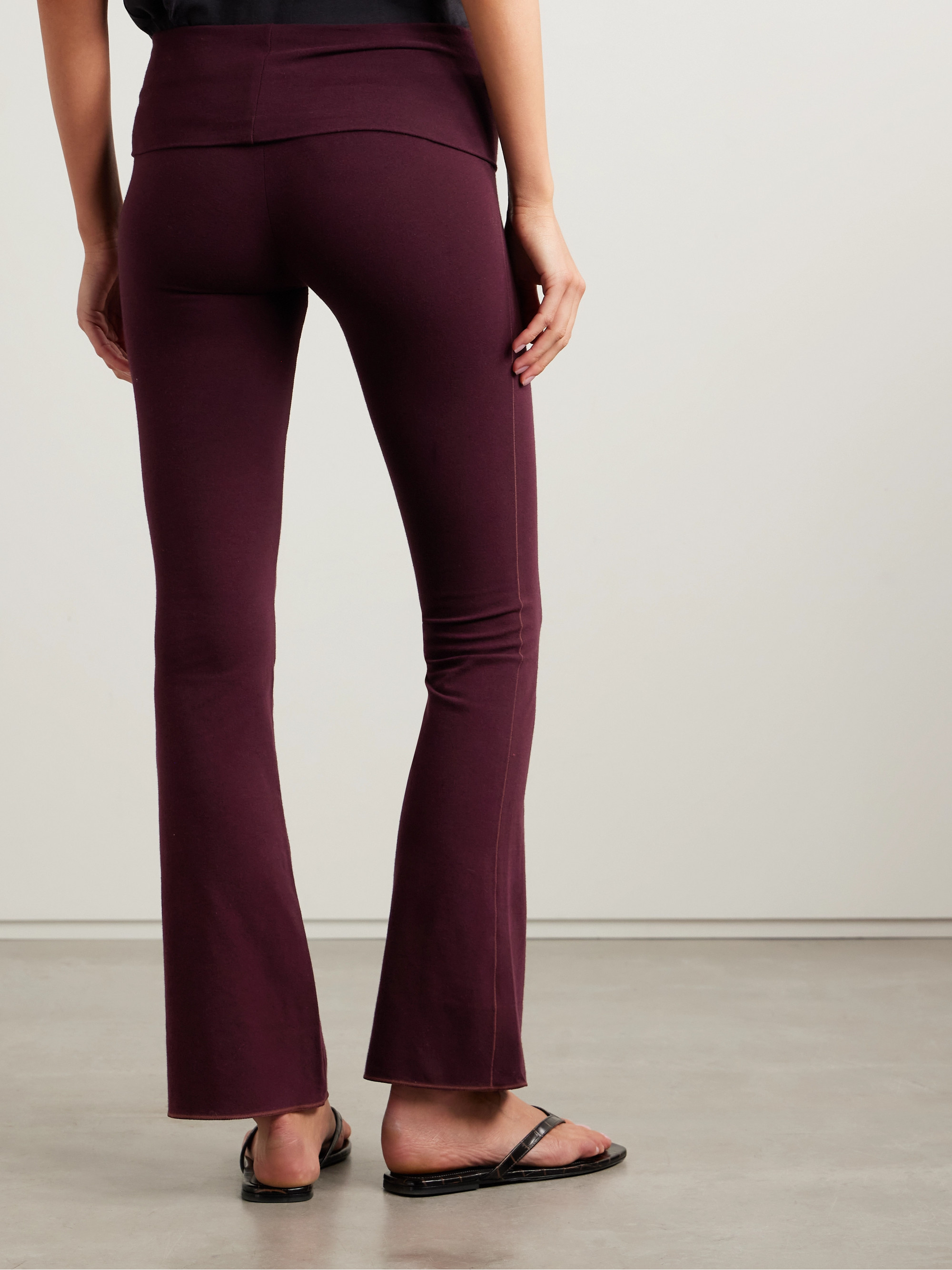 Skims Foldover stretch-cotton jersey flared pants - Currant