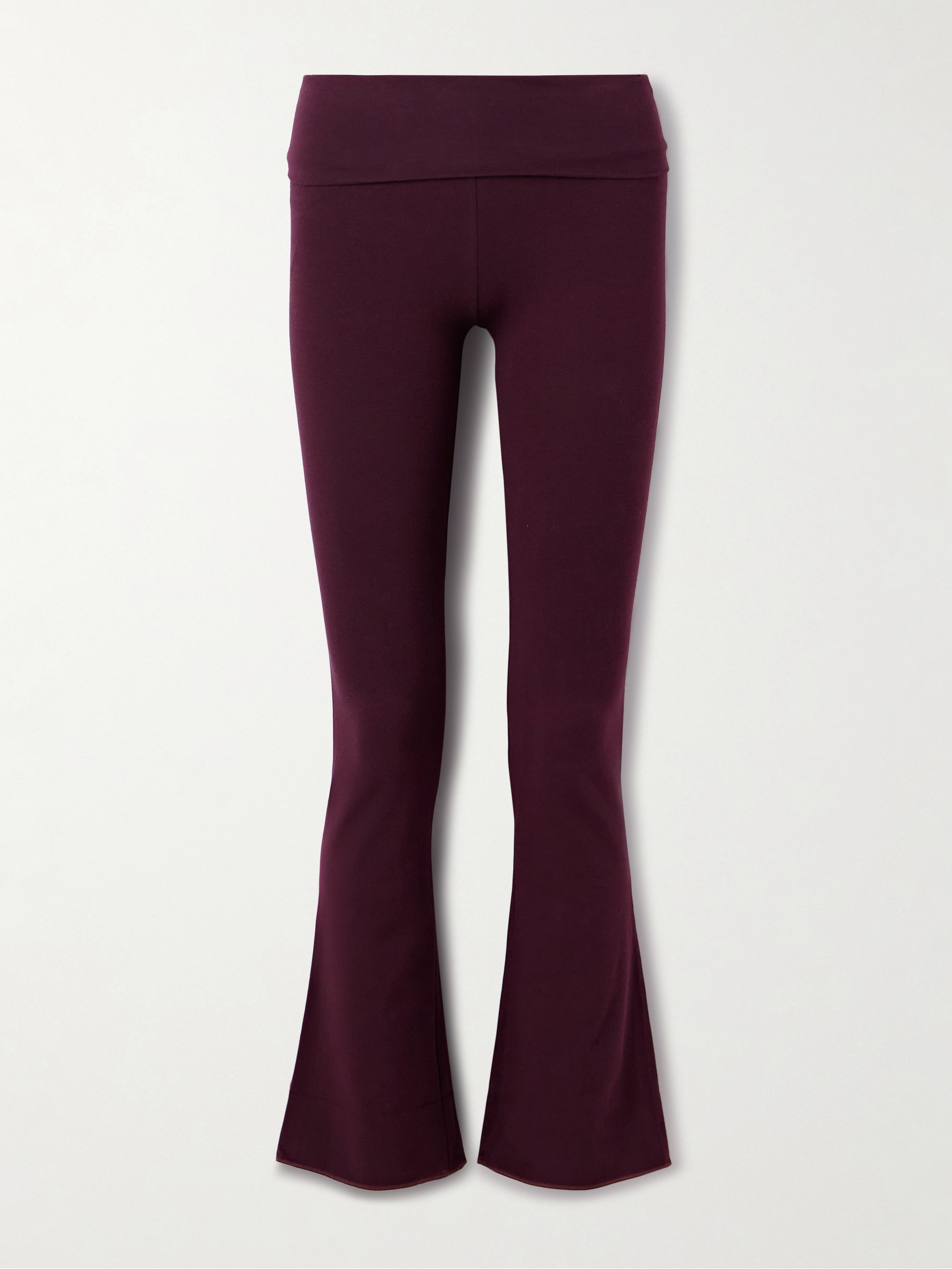 Skims Foldover stretch-cotton jersey flared pants - Currant