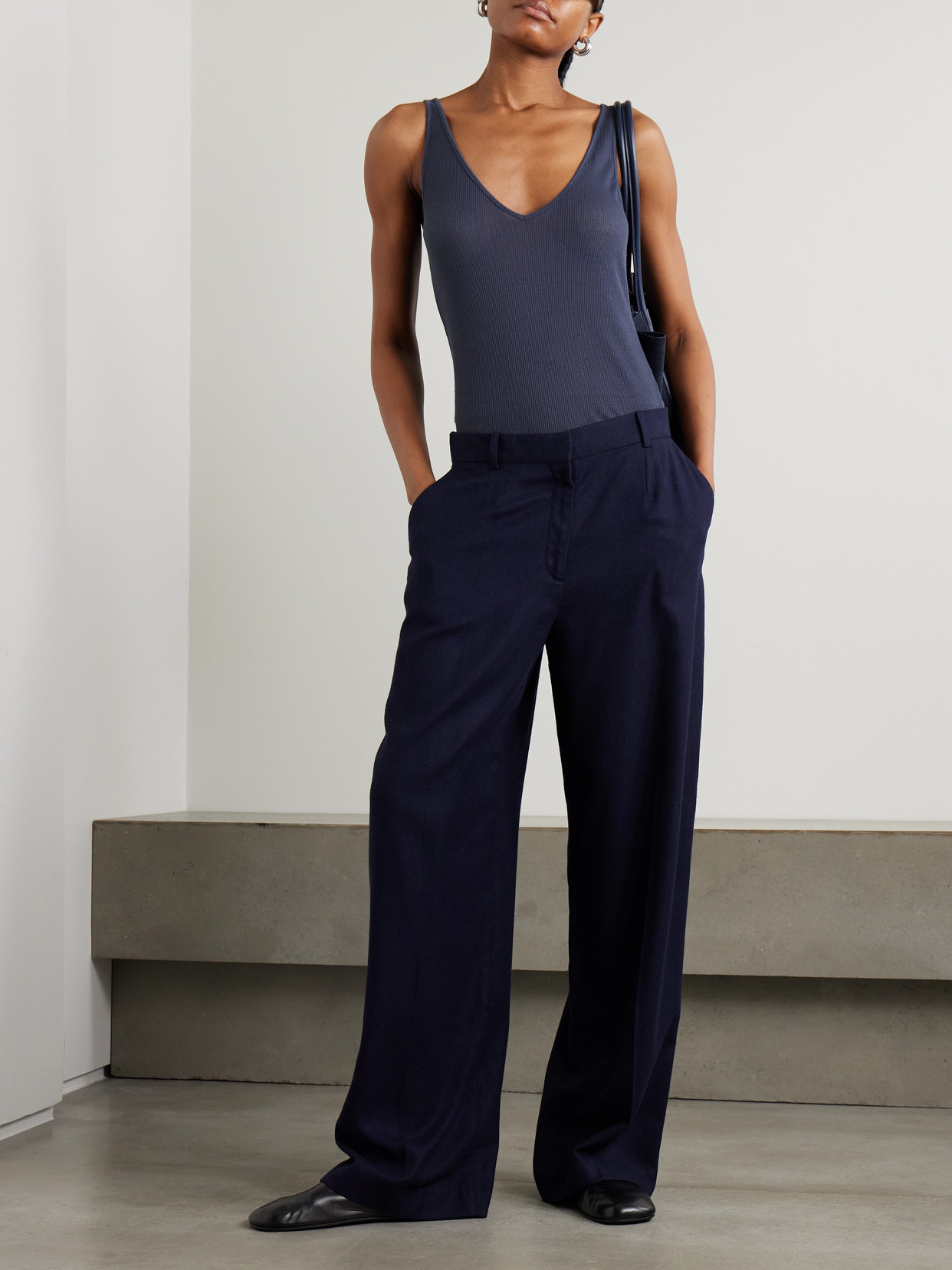 Skims V Neck Ribbed Jersey Tank In Blue