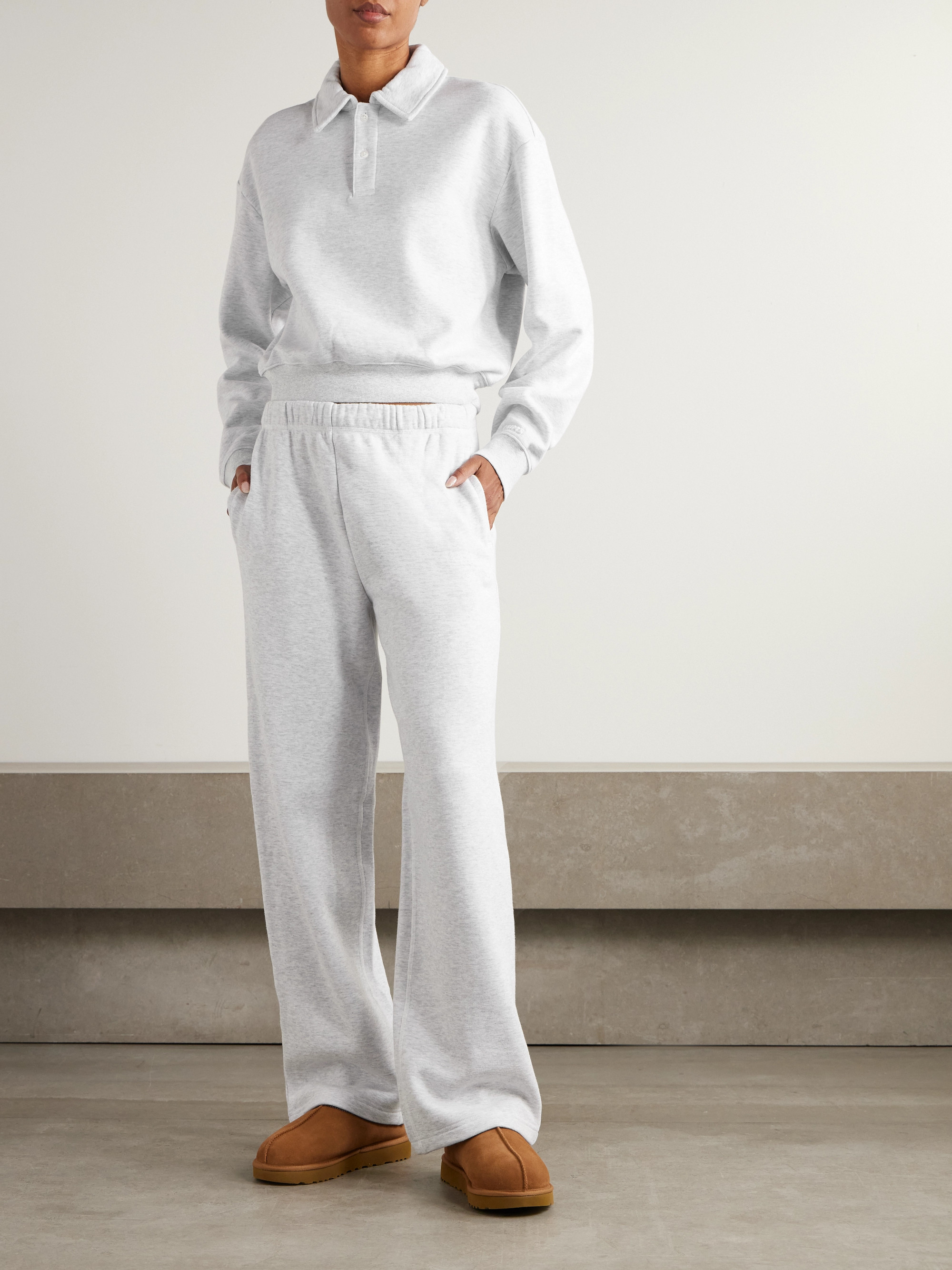 Skims Classic cotton-blend jersey straight-leg sweatpants - Light Heather Gray