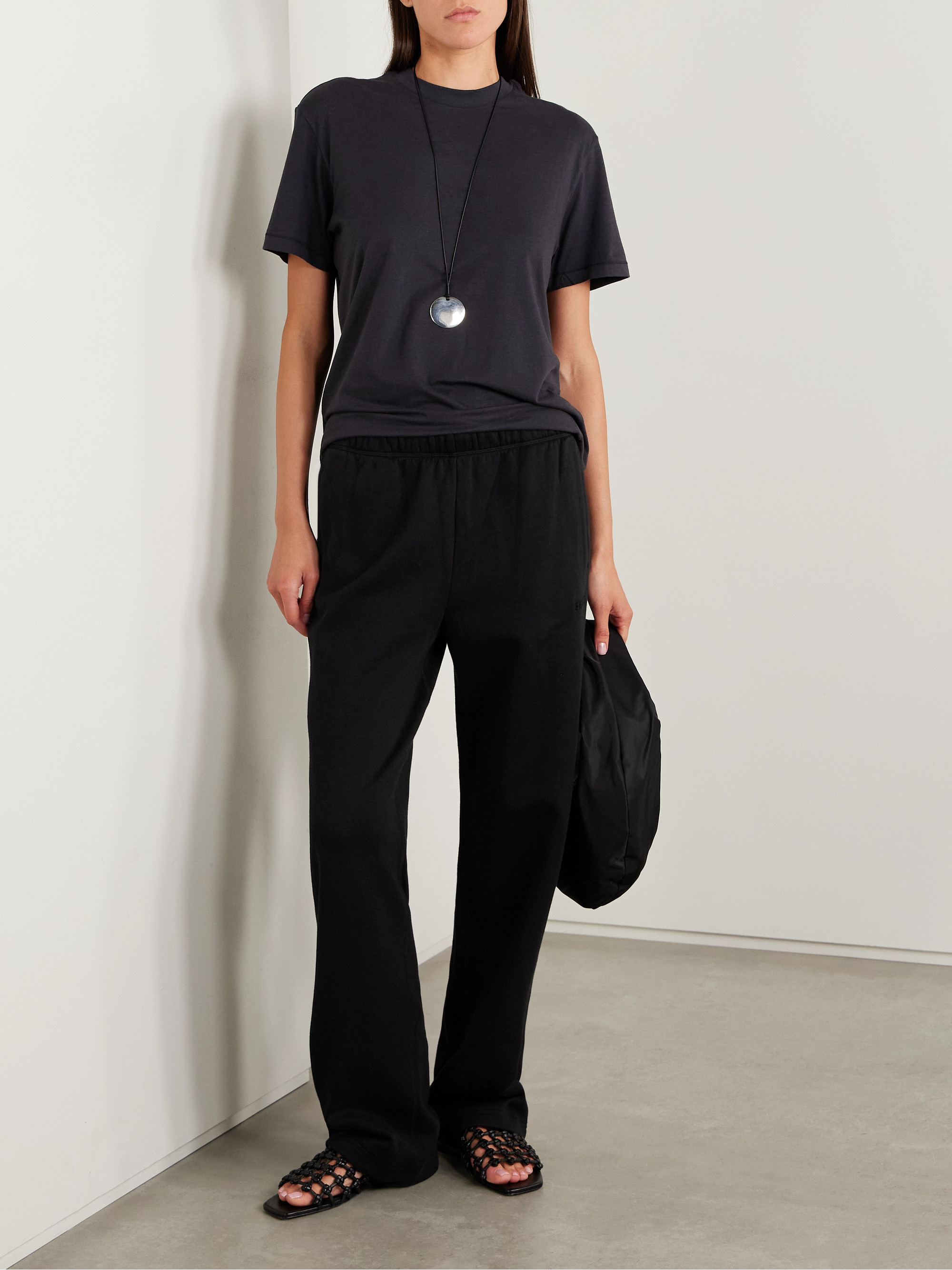 Skims Classic cotton-blend jersey straight-leg sweatpants - Onyx