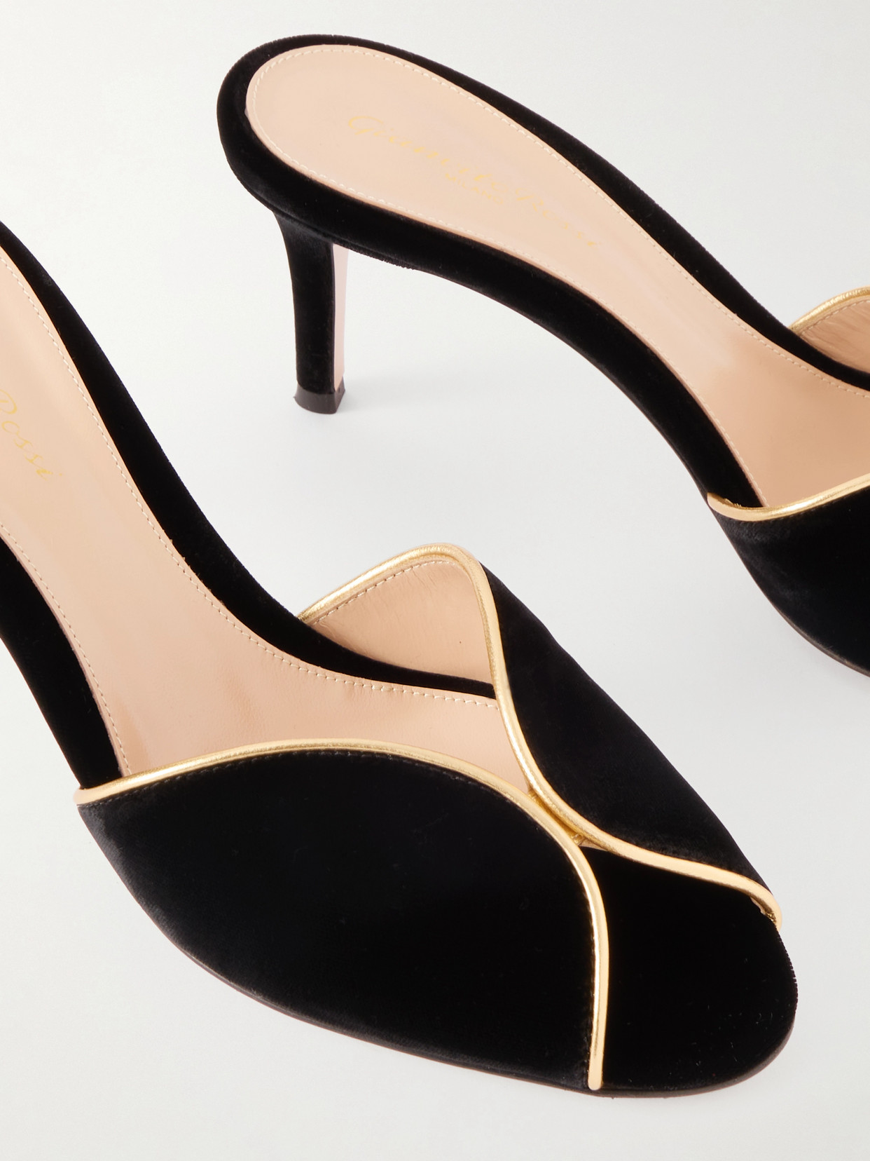 Gianvito Rossi 70 Leather-trimmed Velvet Mules In Black