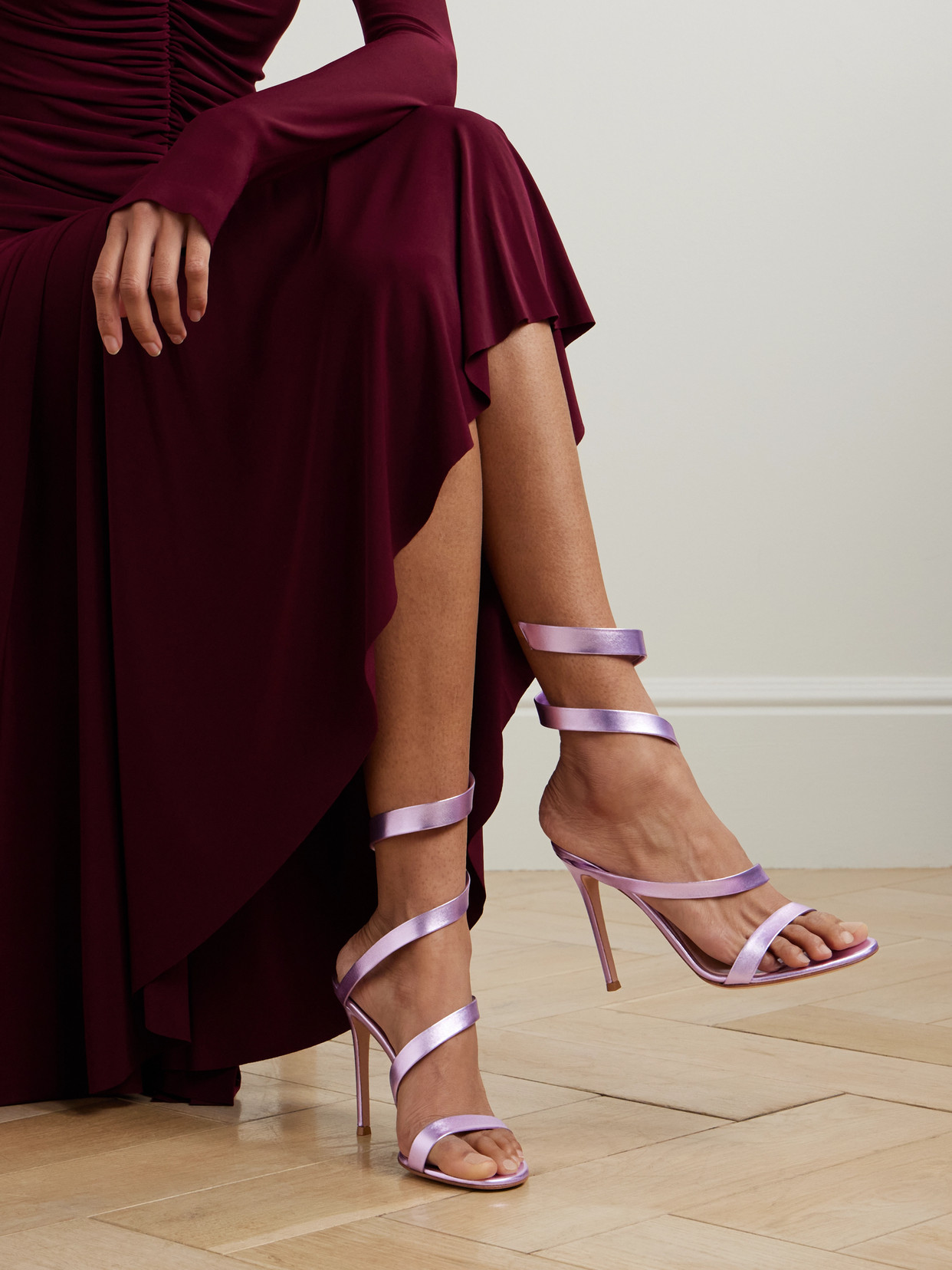 Gianvito Rossi Opera 105 Metallic Leather Sandals In Purple