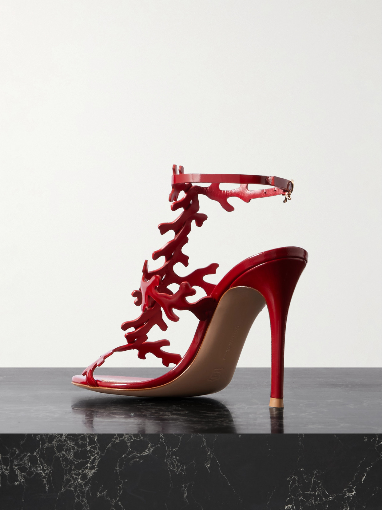 Gianvito Rossi Red Cut-out Ankle-strap Heels In Burgundy